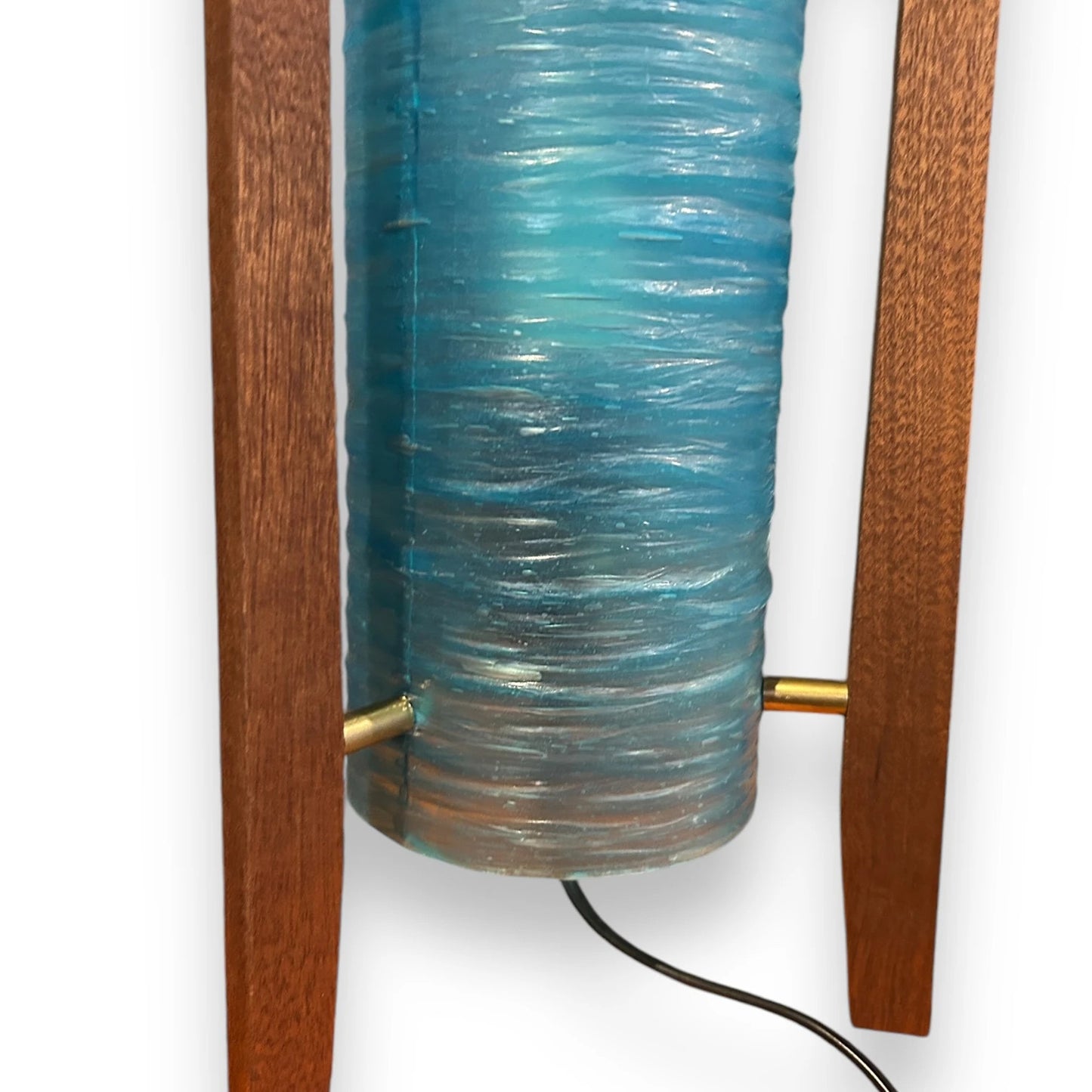 Mid Century Blue Fibreglass & Teak Rocket Table Lamp