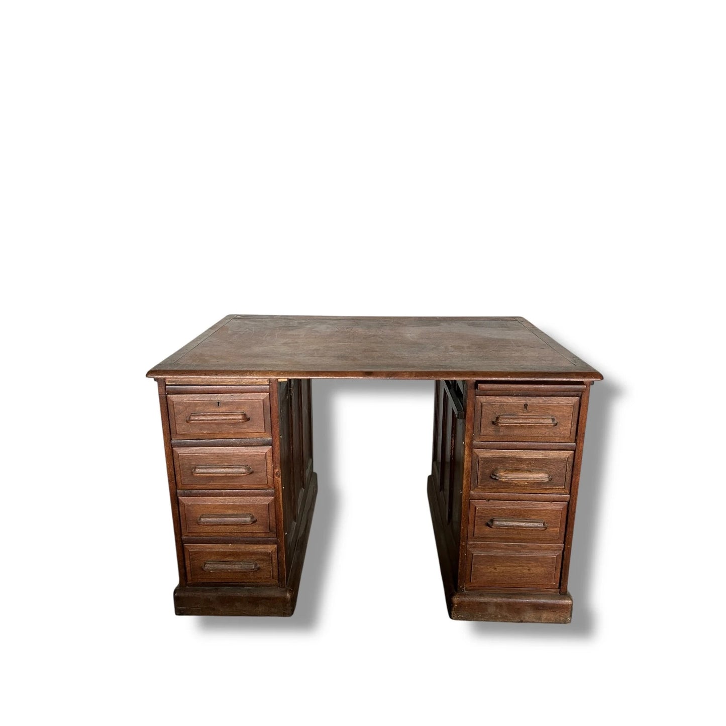 1930s Oak Double Pedestal Banker’s Desk – Vintage Solid Wood Writing Desk