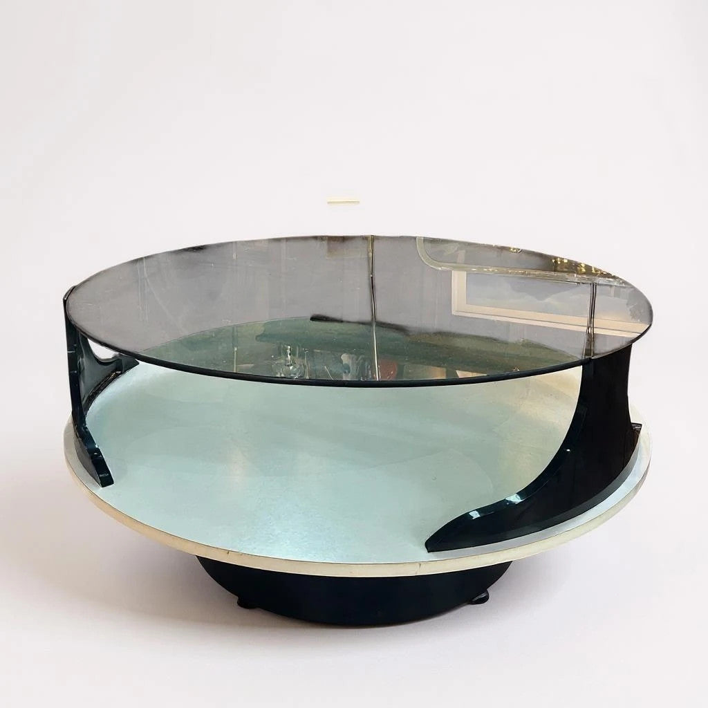 Mid Century Modern Space Age Italian Smoked Glass Round Coffee Table