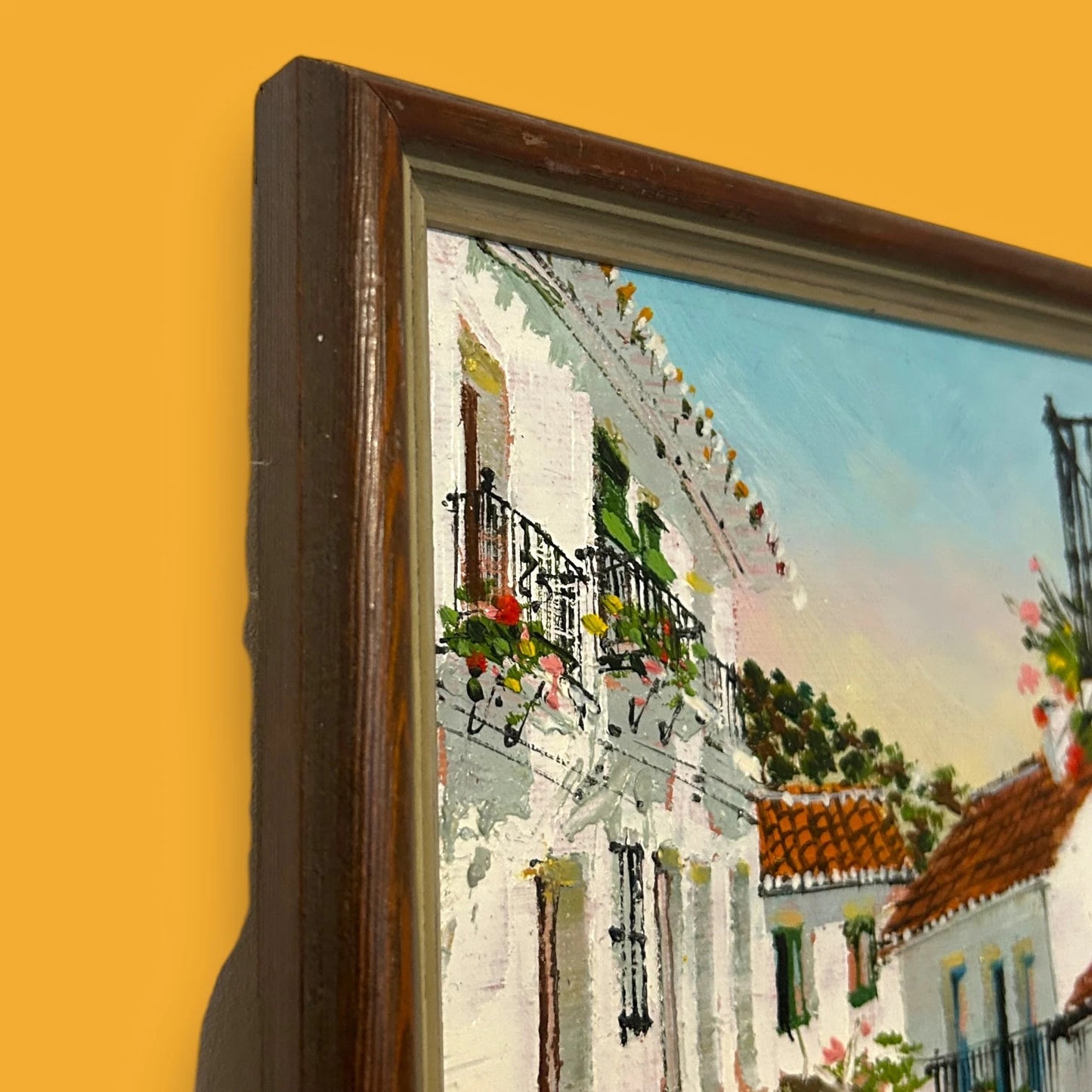 Vintage 1980s Mediterranean Village Oil Painting