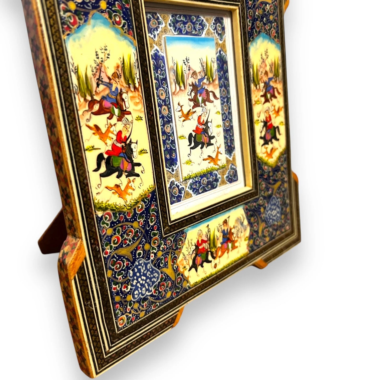 Vintage 1950s Persian Khatam Mosaic Watercolour Painting
