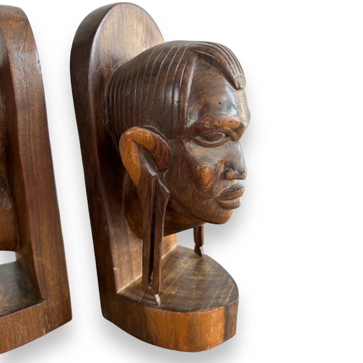 Mid Century Carved Wood African Bookends