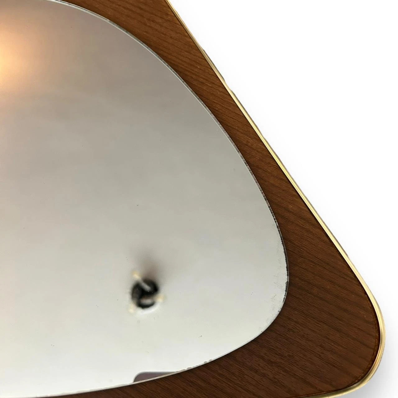 Mid Century Teak and Brass Diamond Shaped Mirror