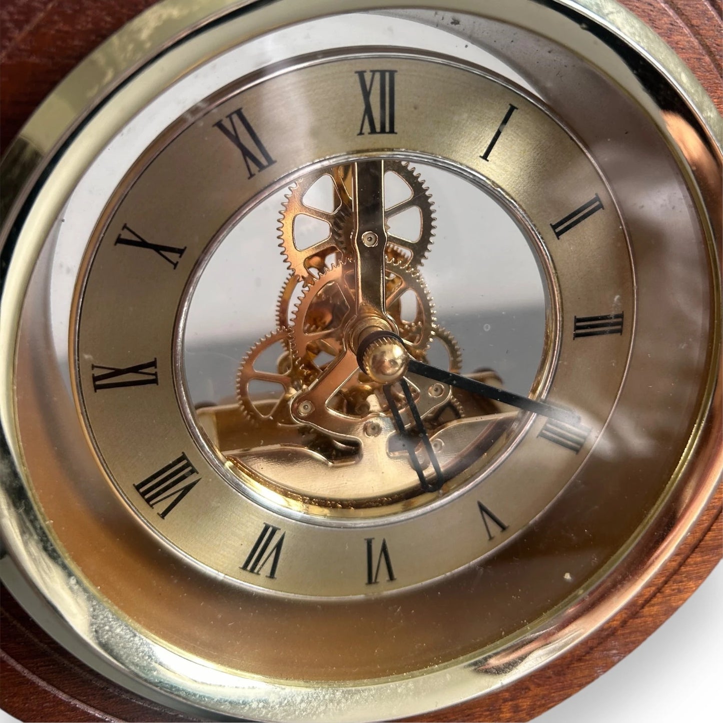 Vintage 90s Wood Skeleton Table Clock