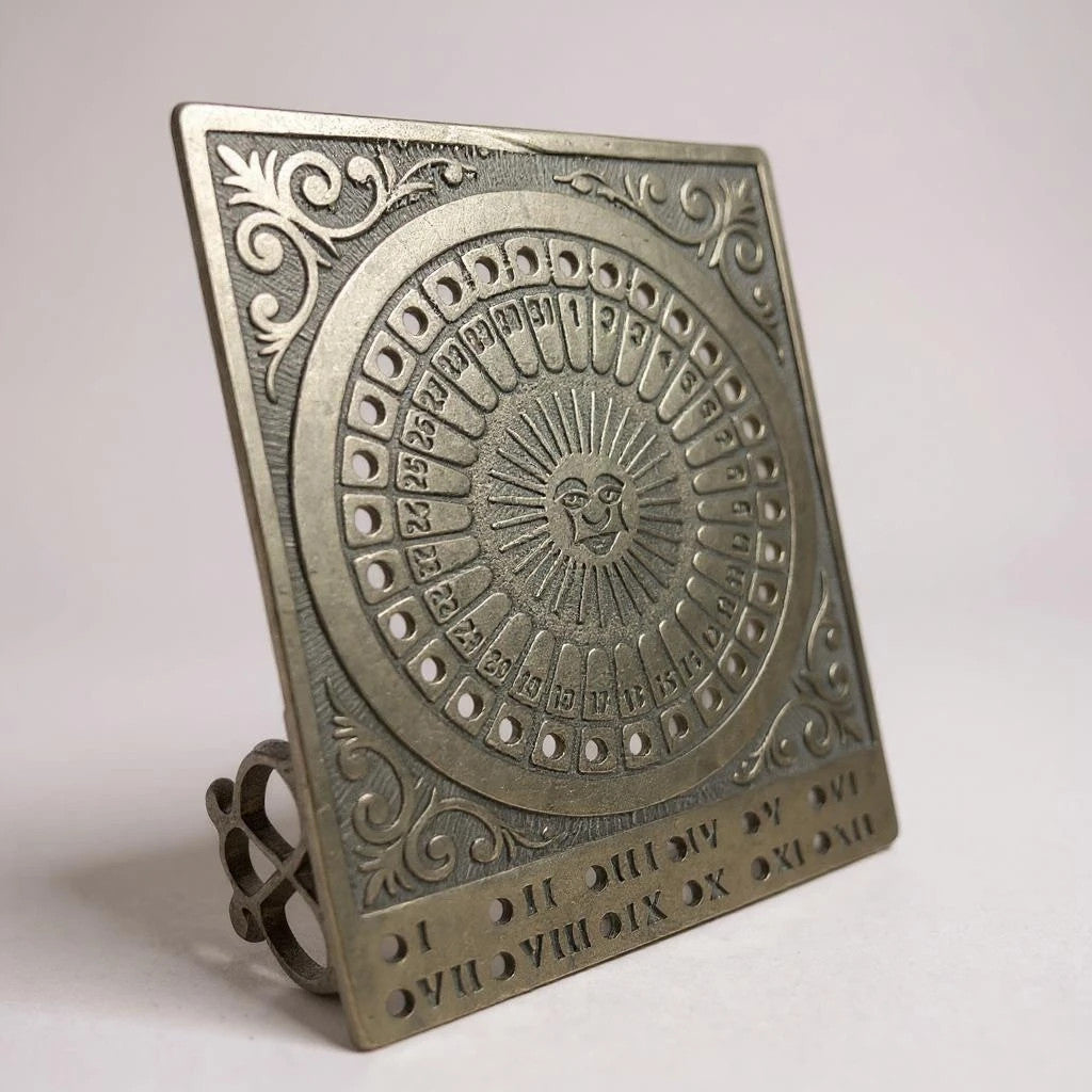 Vintage 1950s Brass Sun Dial Perpetual Desk Calendar