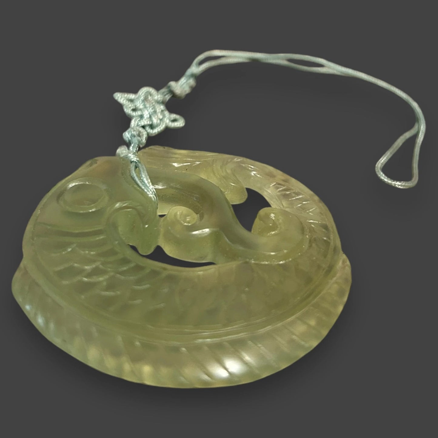Vintage 1970s Jade Koi Fish Chinese Pendant