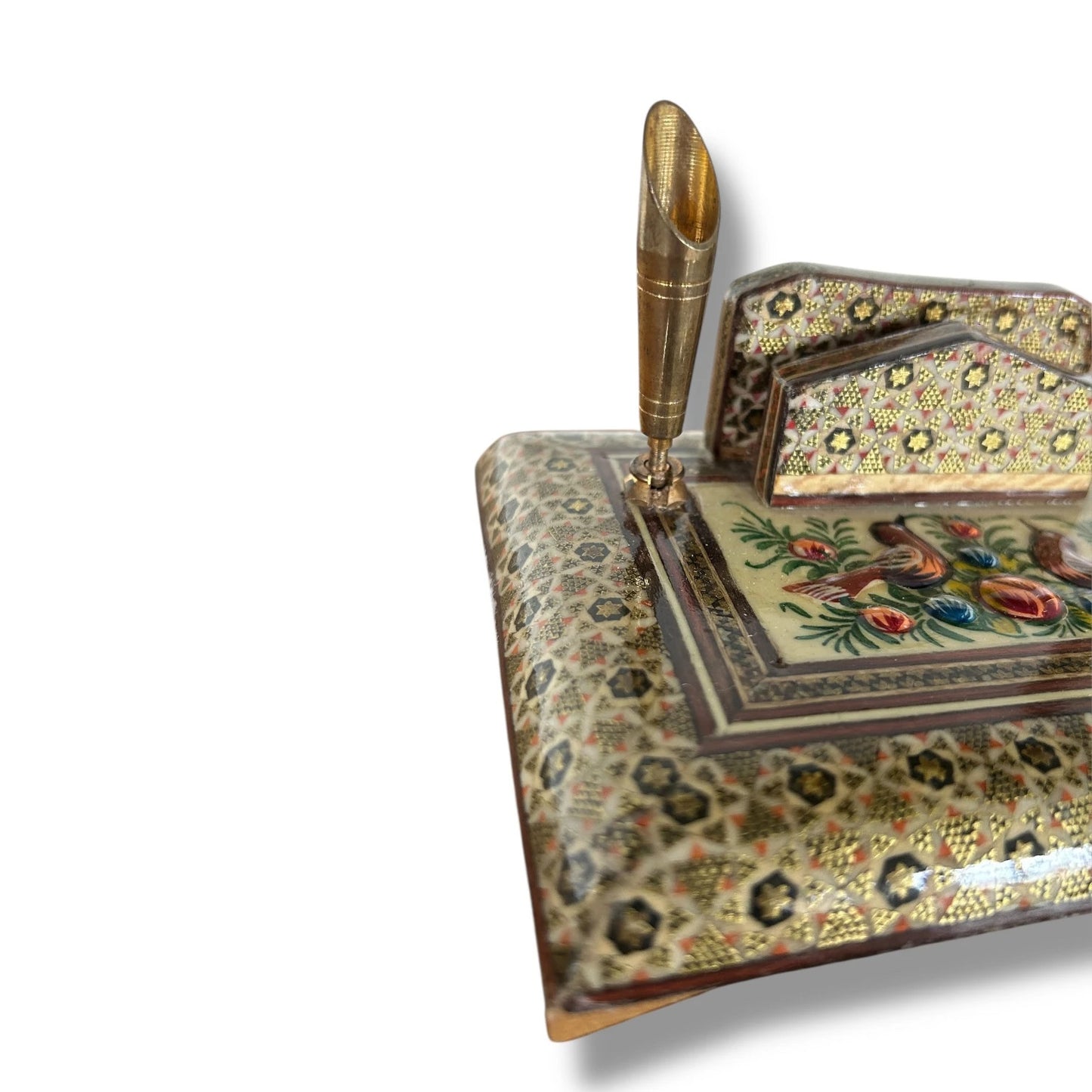 Mid Century Modern Persian Khatam Mosaic Desktop Letter Holder