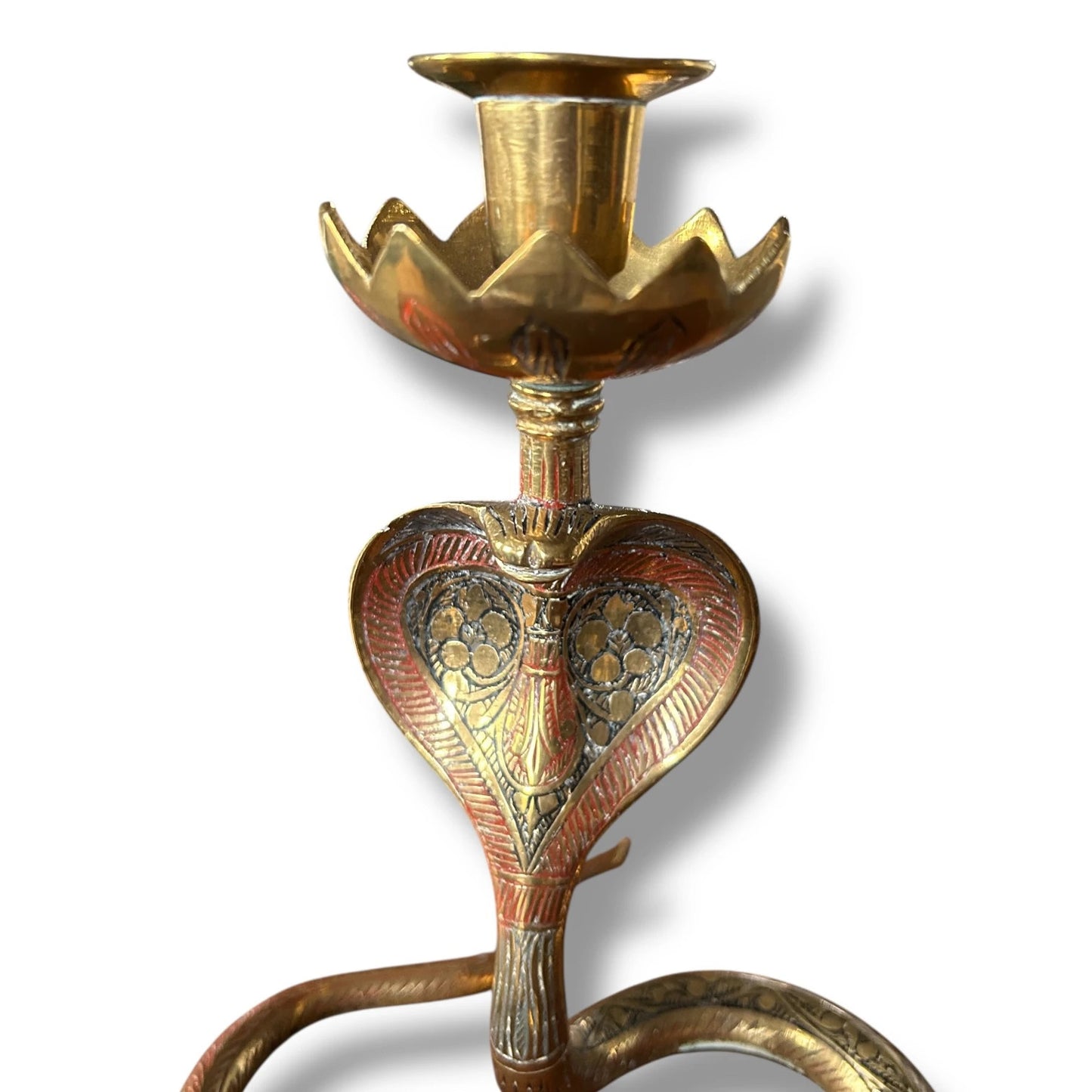 Mid Century Persian Brass Conra Snake Candlestick Holder