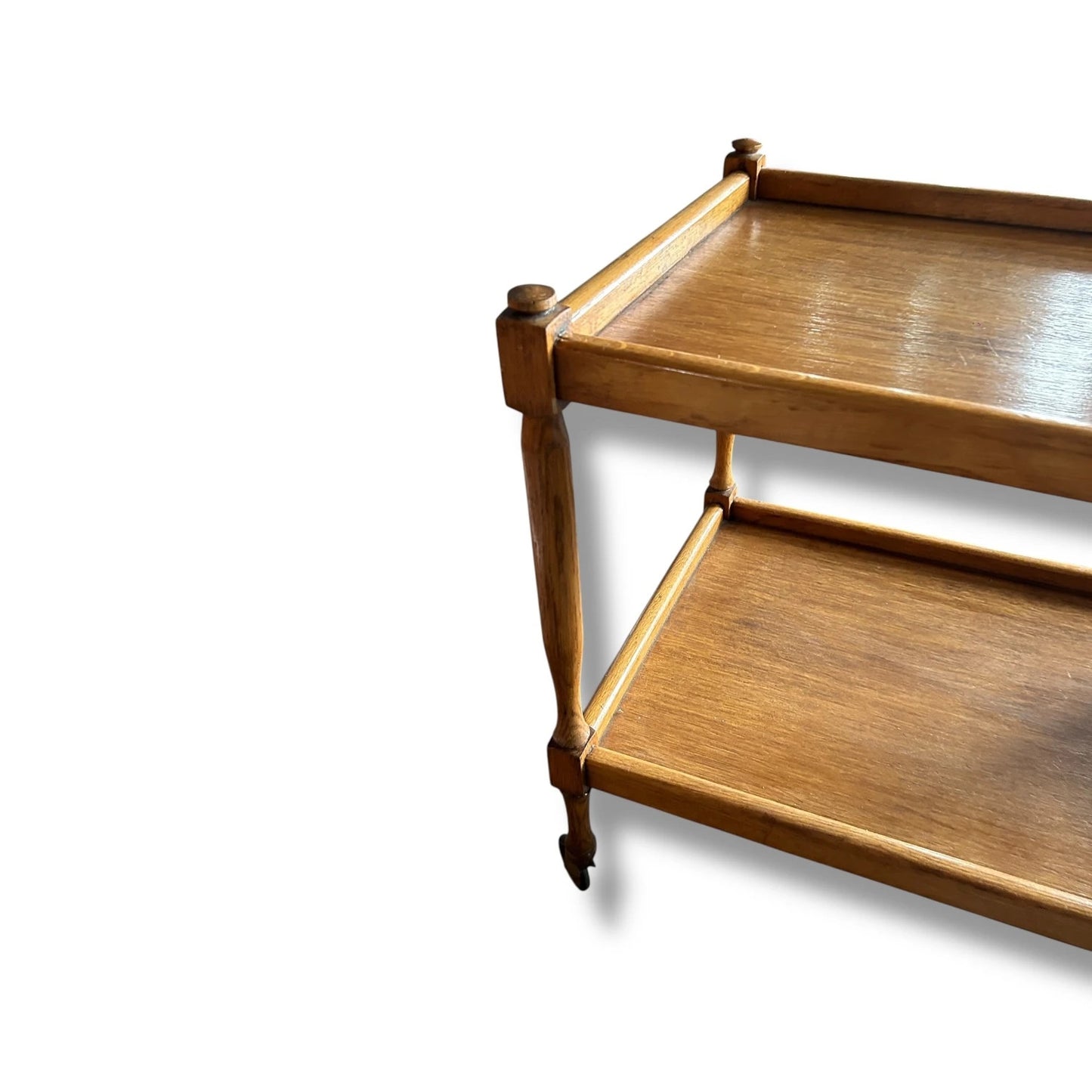 Vintage Oak Drinks Trolley with Bamboo Detail & Magazine Rack – Mid Century Bar Cart