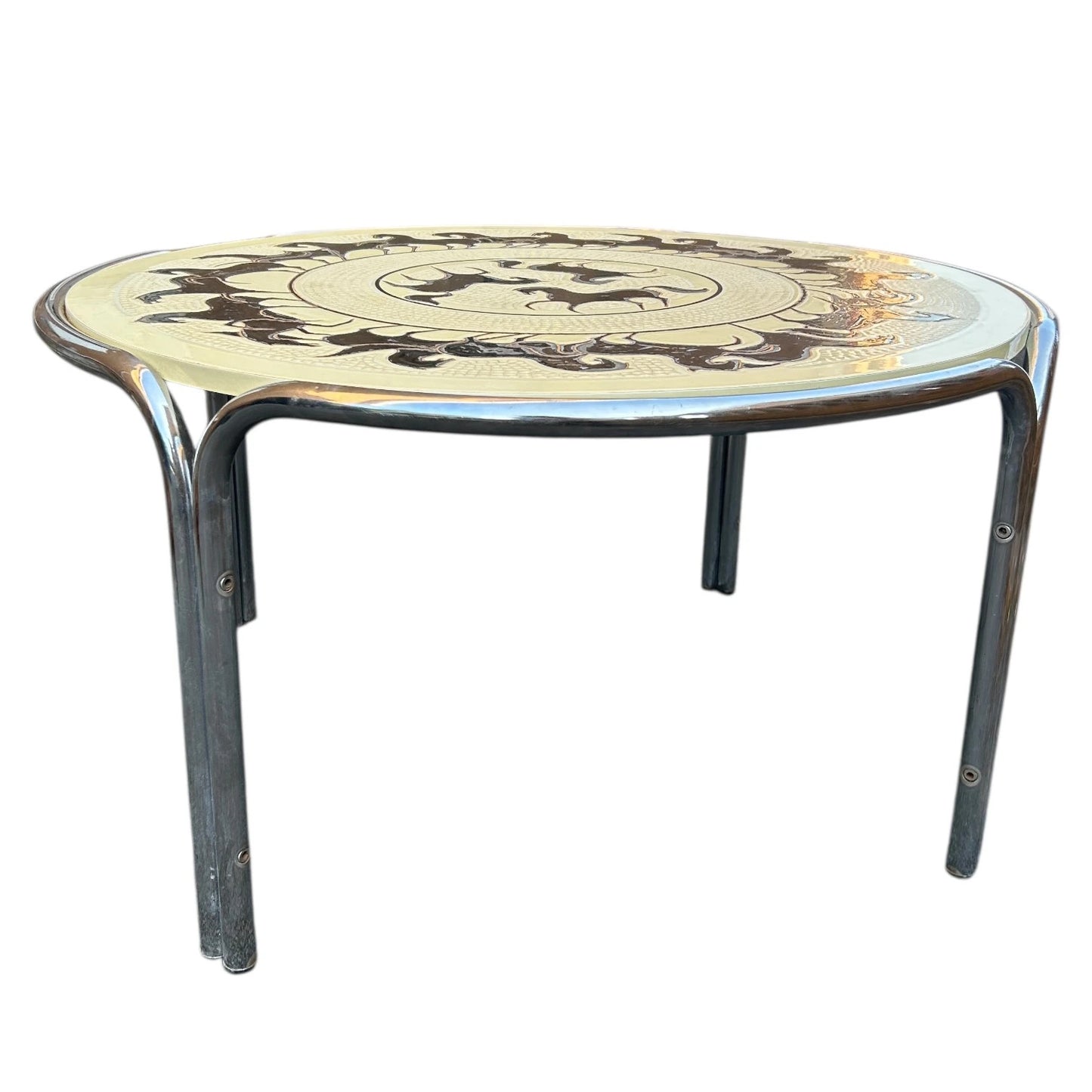 Mid Century Modern Chrome and Resin Horses Art Coffee Table