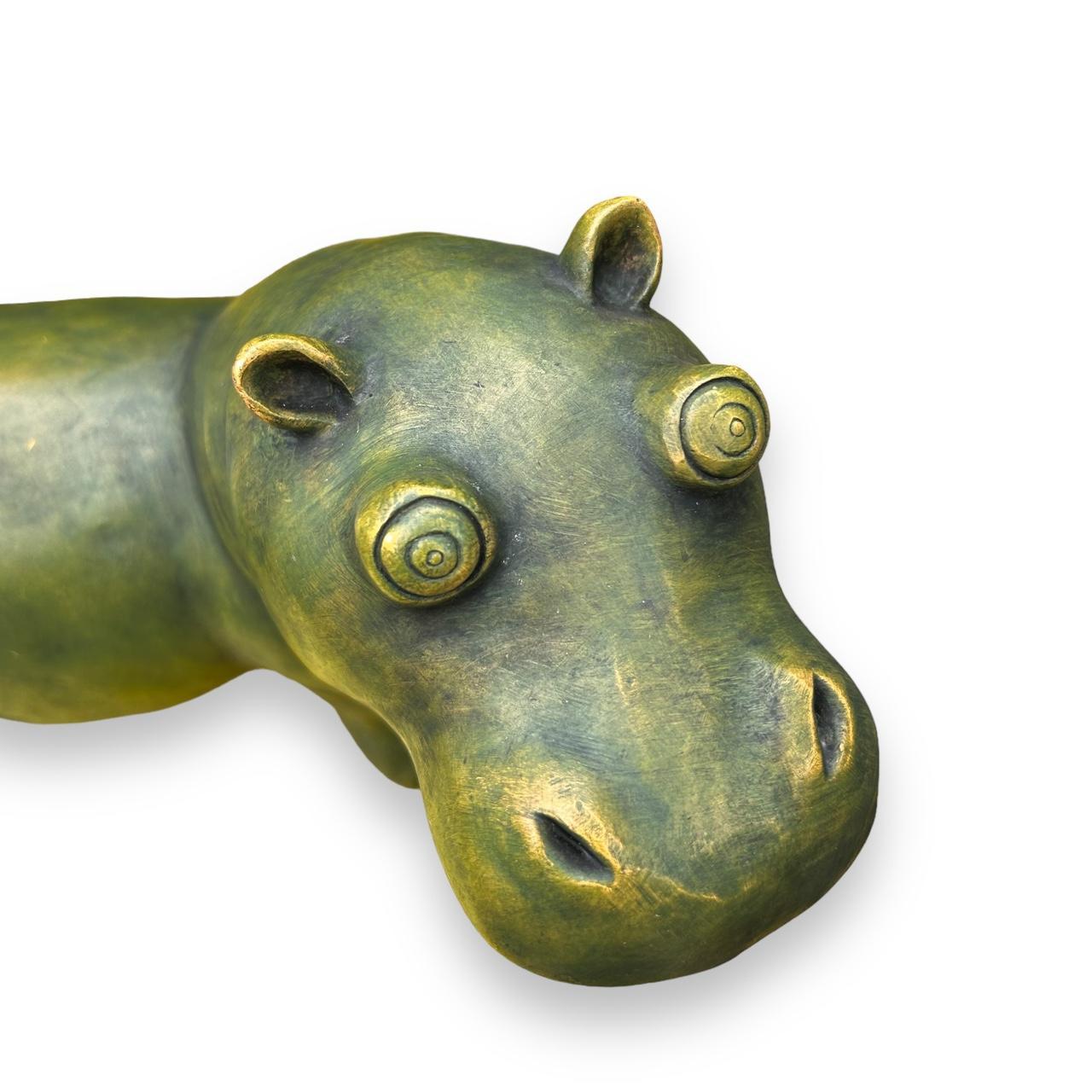 Vintage 1980s Green Hippo Statue