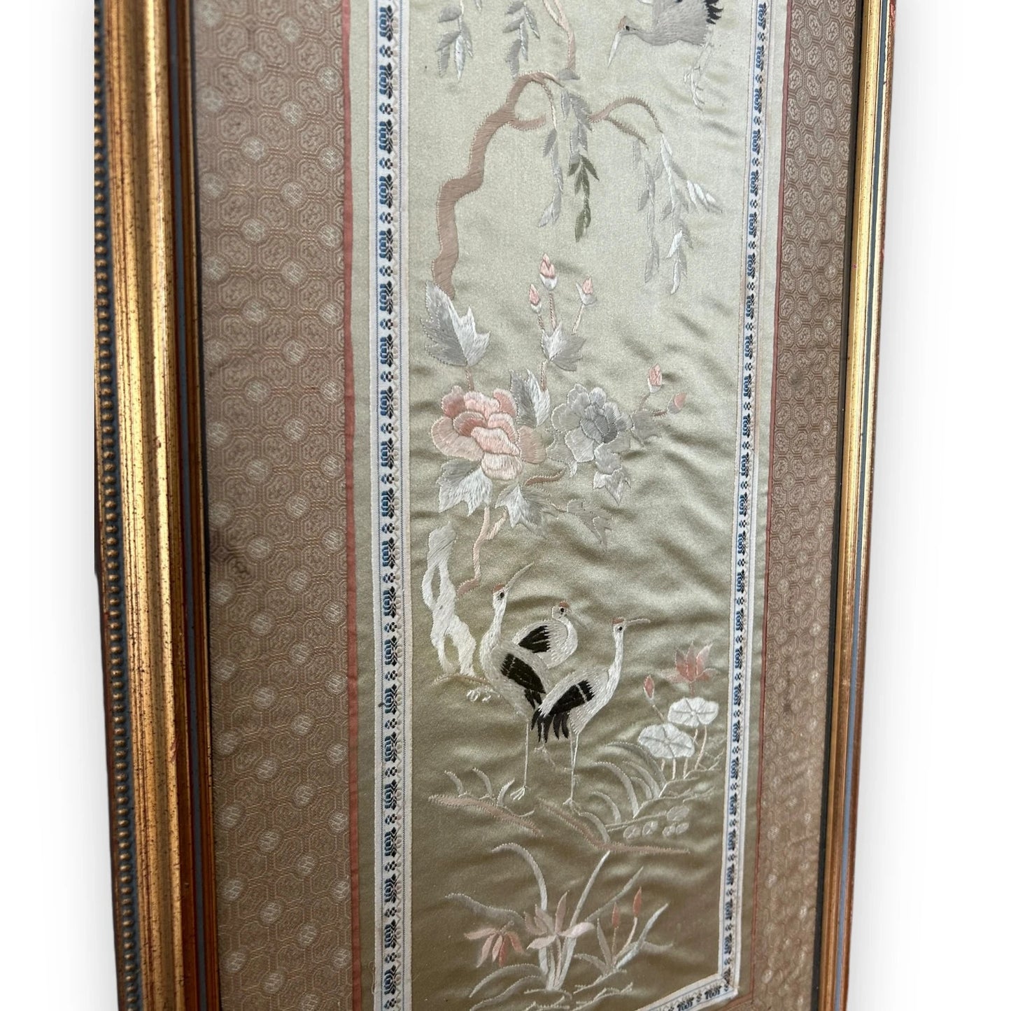Vintage 1970s Chinese Silk Embroidered Tapestry Frame