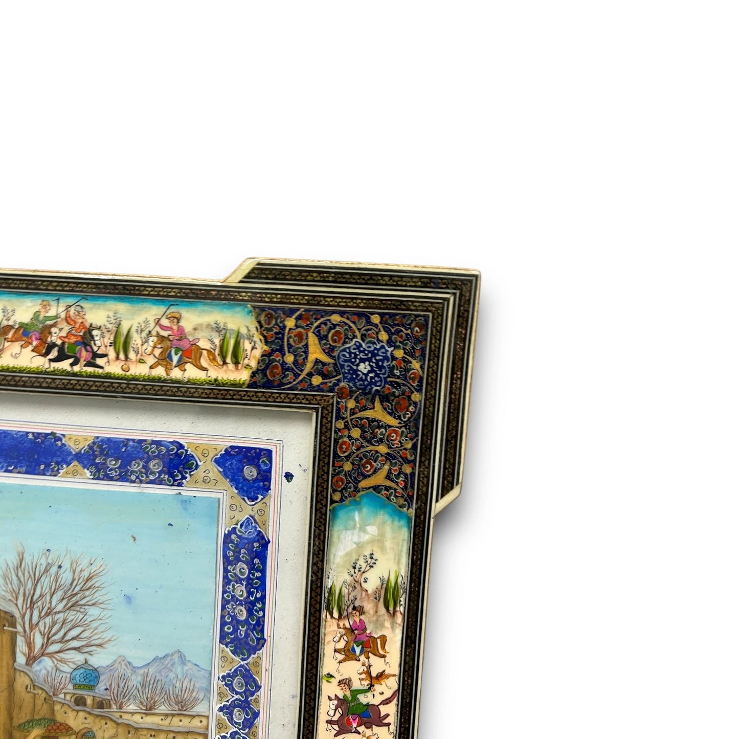 Vintage 1950s Persian Khatam Mosaic Art Watercolour Painting