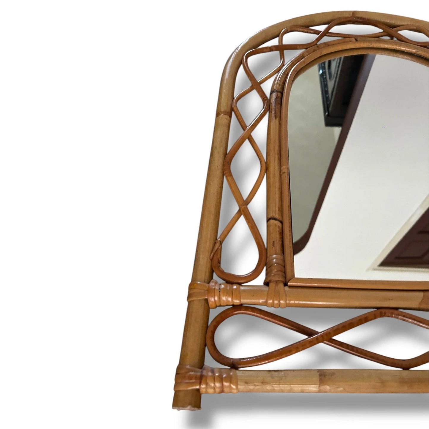 Mid century wicker bamboo mirror