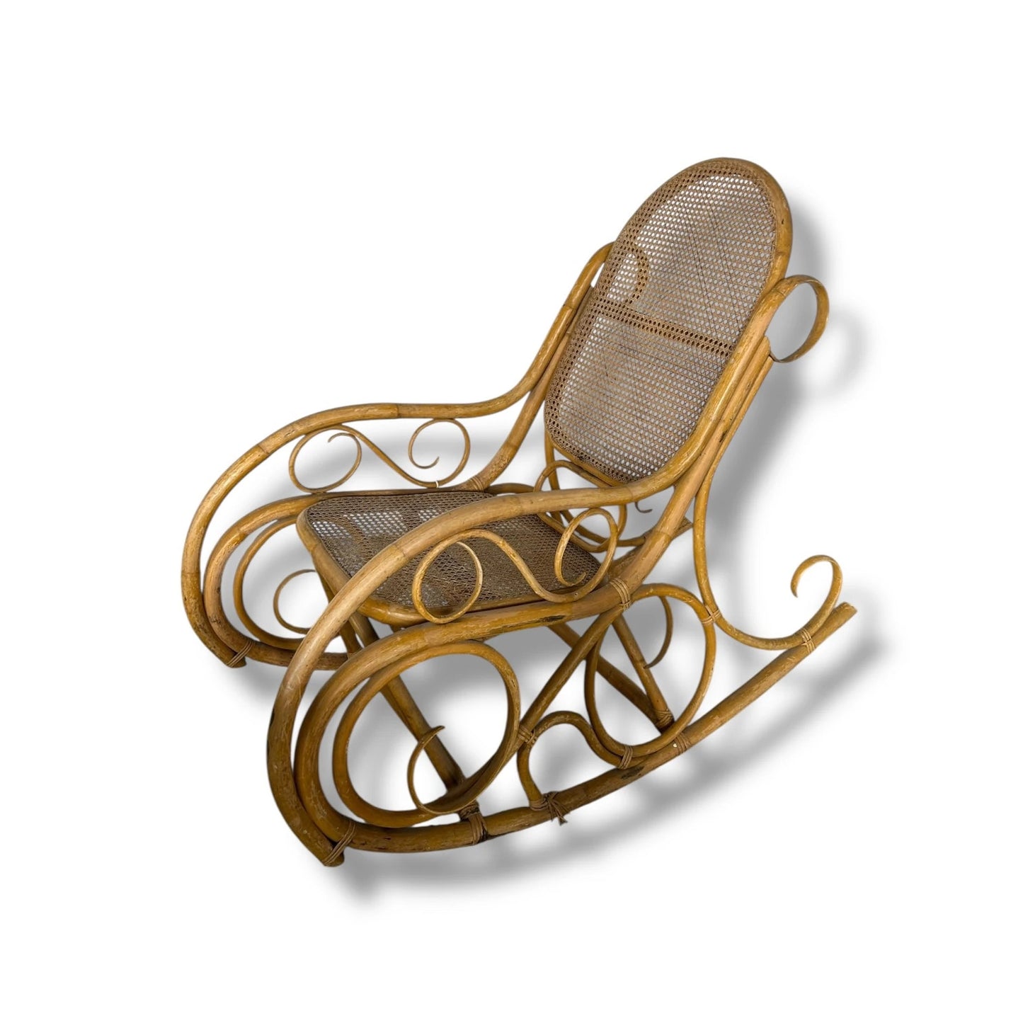 Mid Century Bamboo & Rattan Rocking Chair | Vintage Boho Wicker Rocker