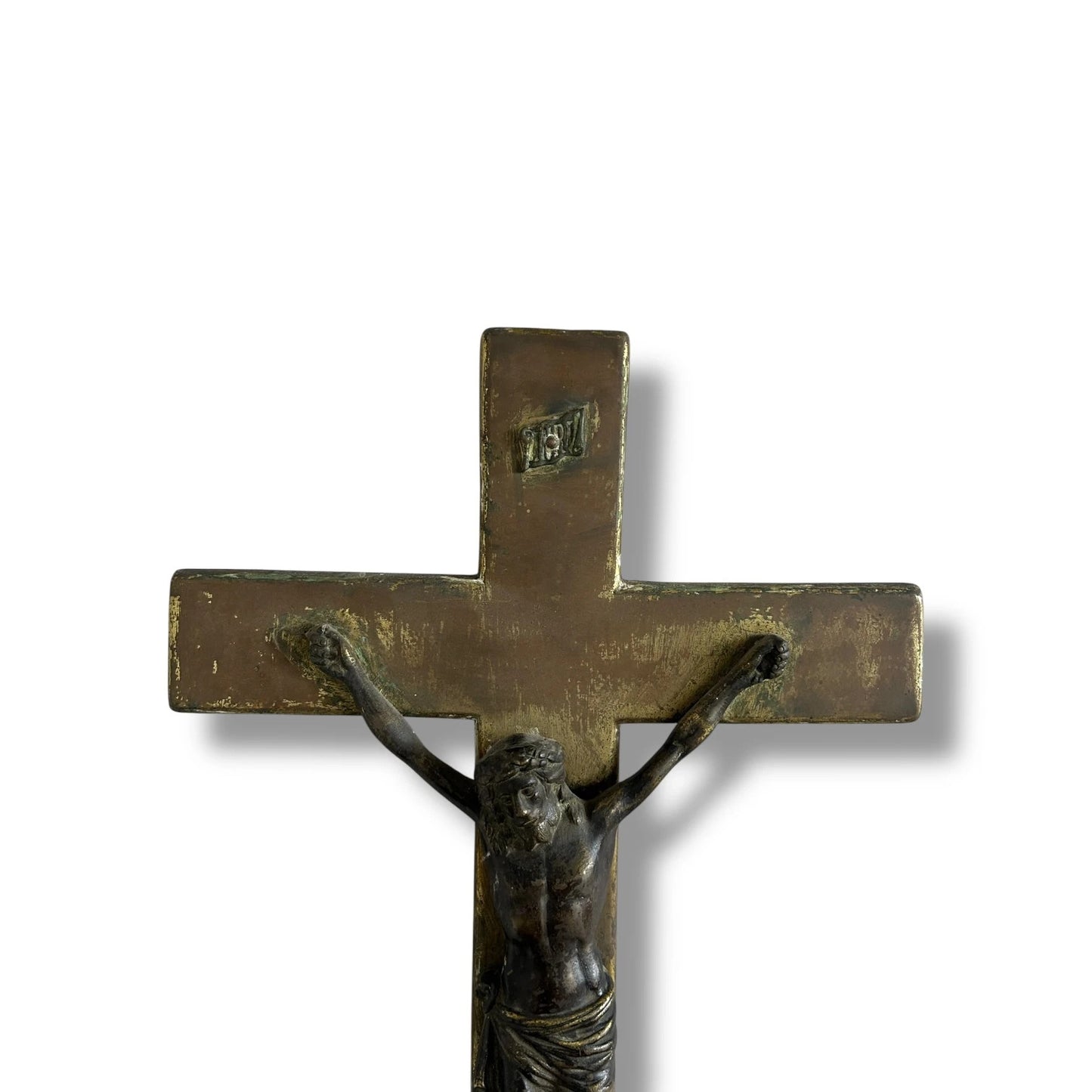 Antique Large Brass Jesus Christ Crossbones Crucifix