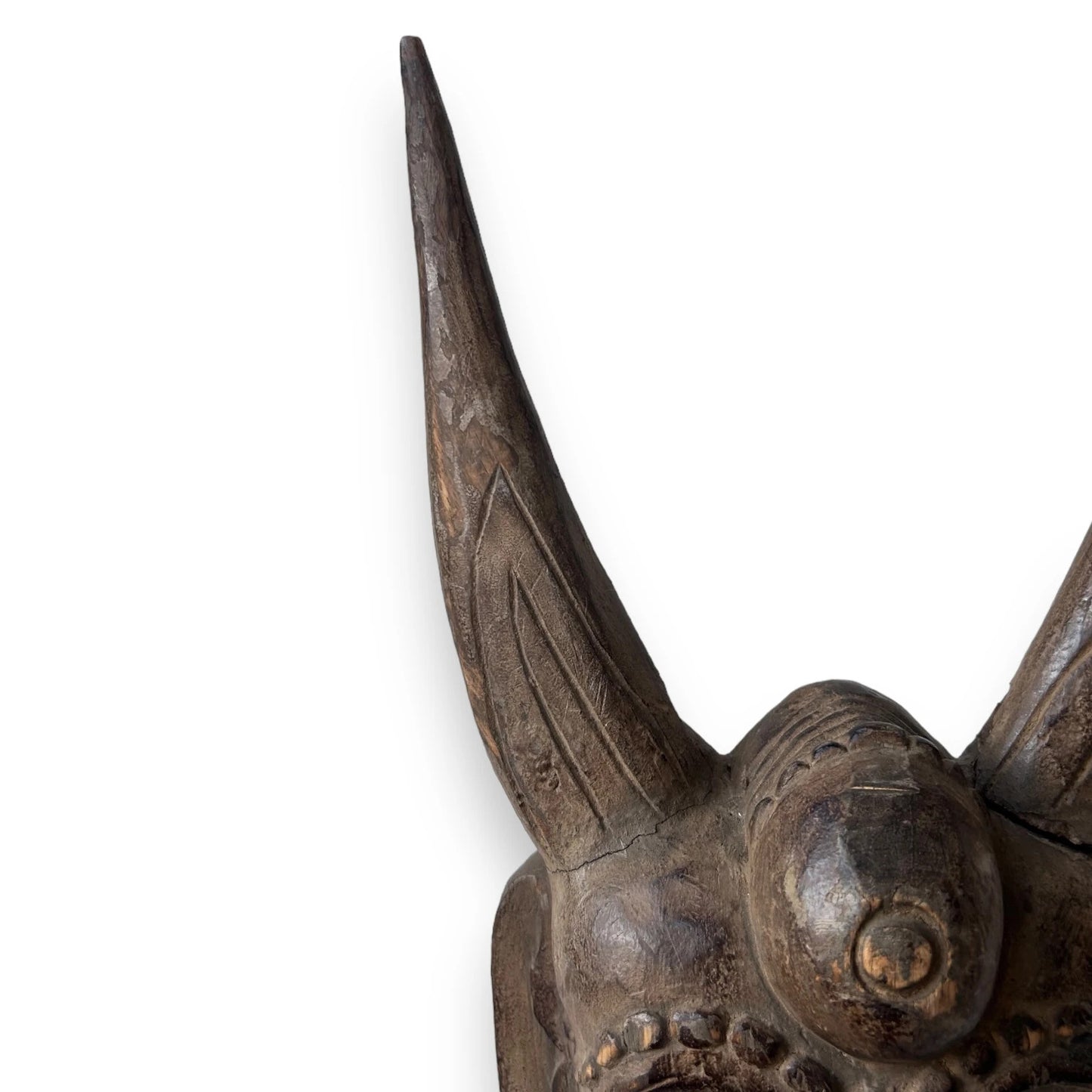 Vintage 1960s carved wood demon wall mask