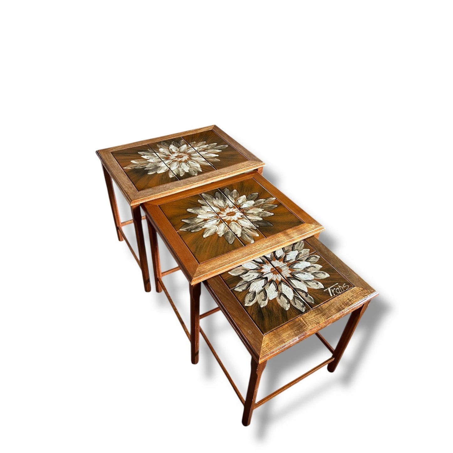 Mid Century Modern Danish Teak and Tile Nest of Tables