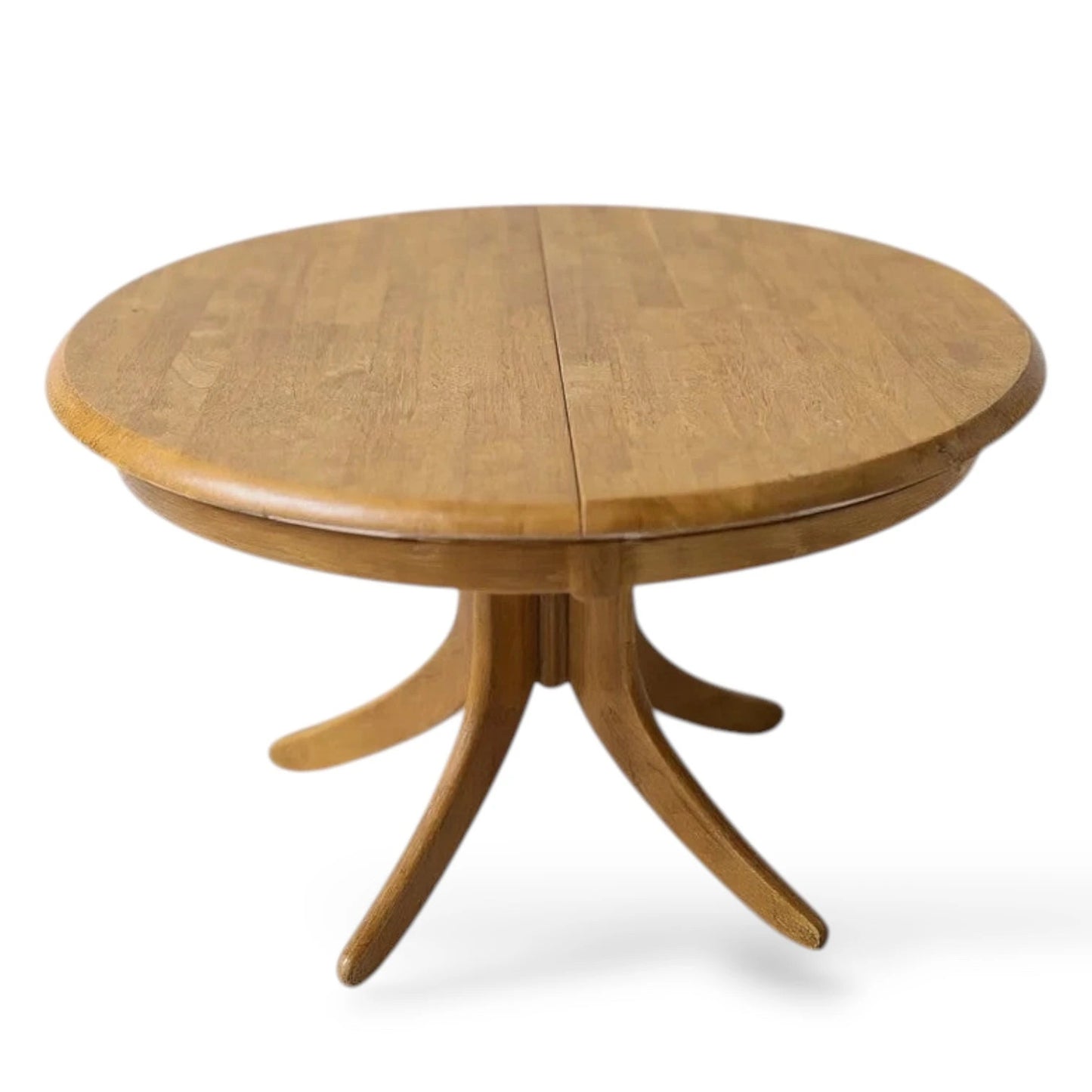 Mid Century Modern Vintage Blonde Wood Extending Pedestal Round Dining Table
