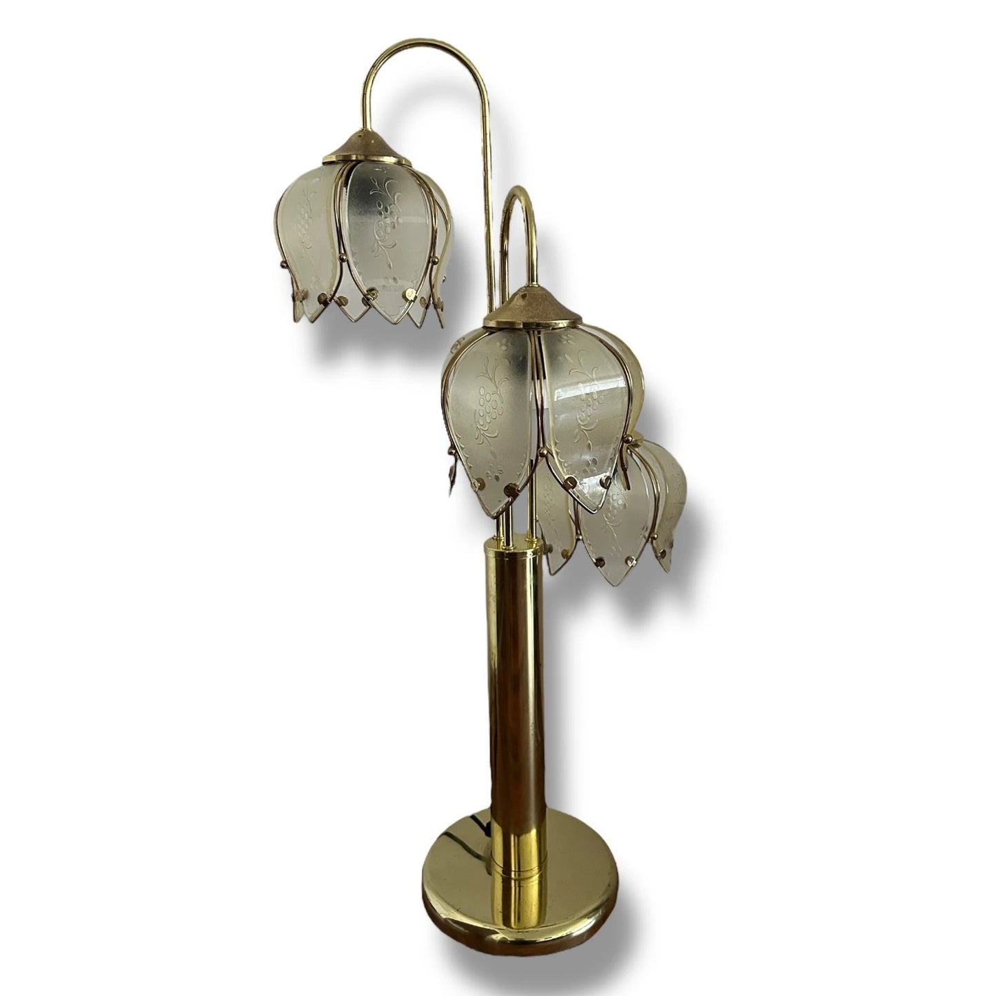 Vintage Hollywood Regency Brass Lotus Flower Table Lamp
