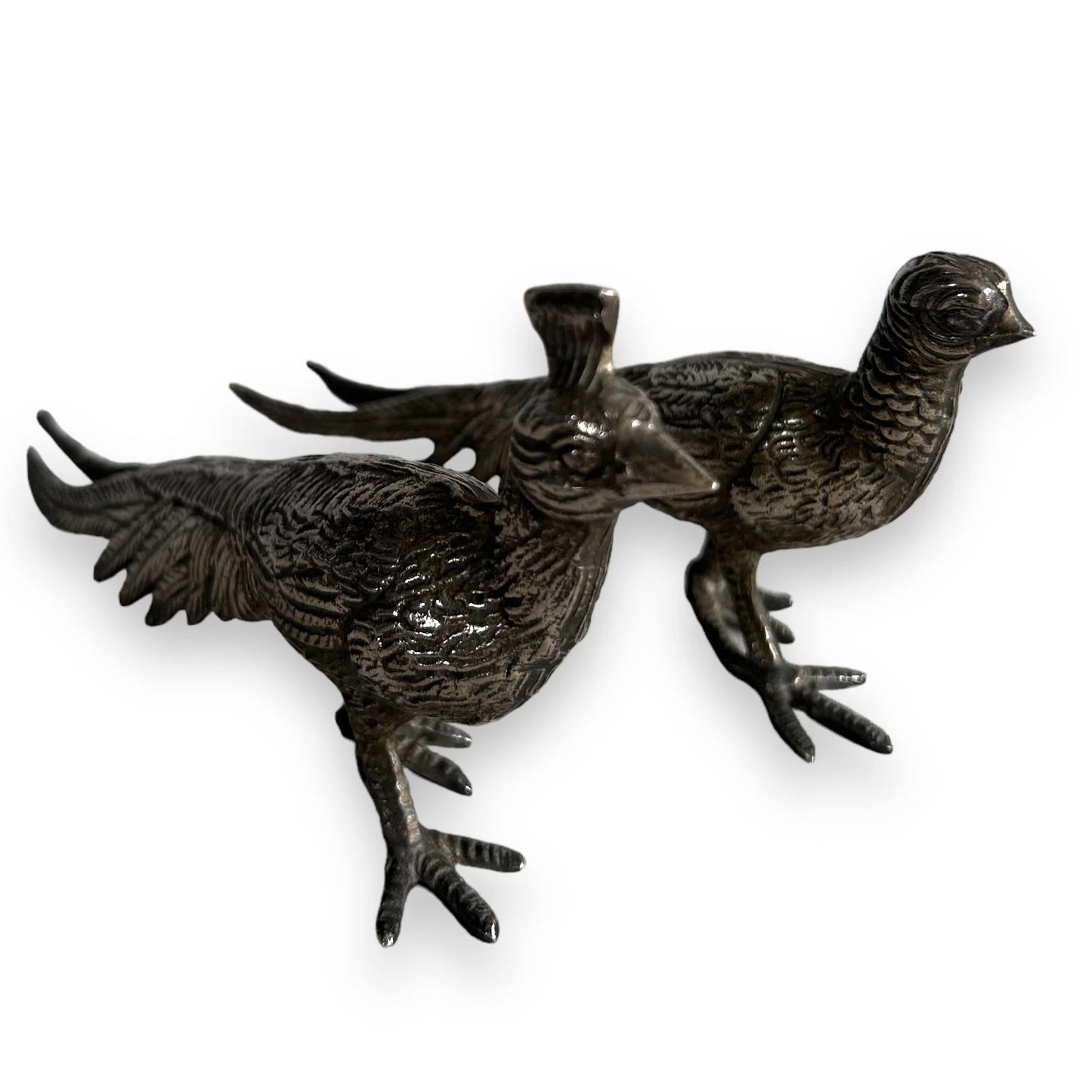Mid century silver plated peacock statues