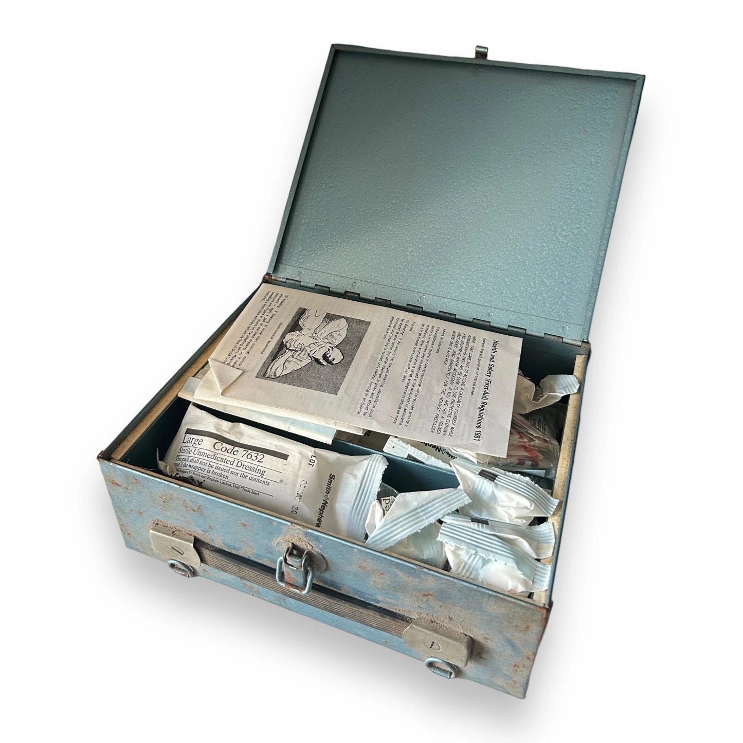 Vintage 1980s First Aid Metal Tin Box