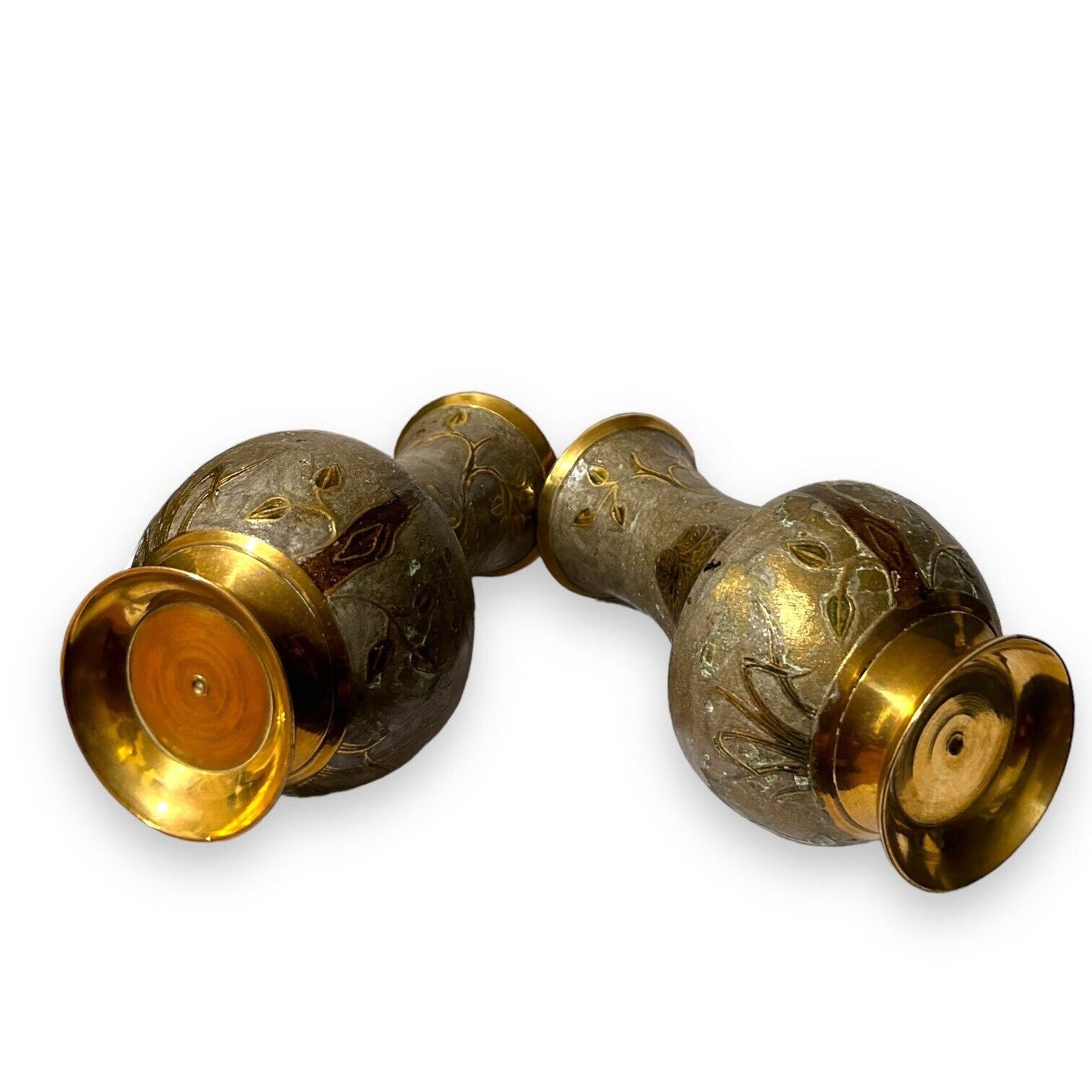 Vintage 1960s Pair of Owls Art Brass Vases