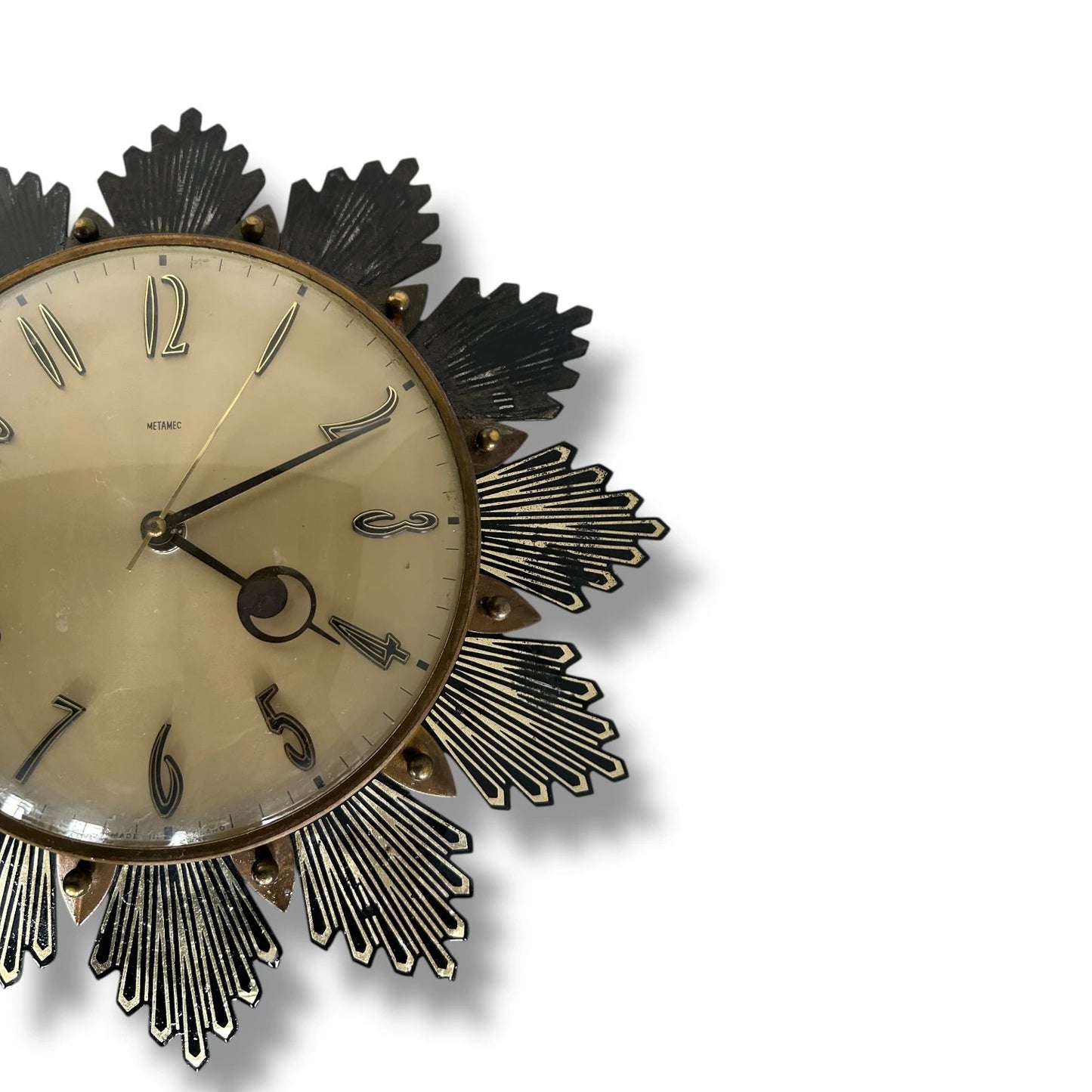 Mid Century Modern Brass Sunburst Metamec Wall Clock