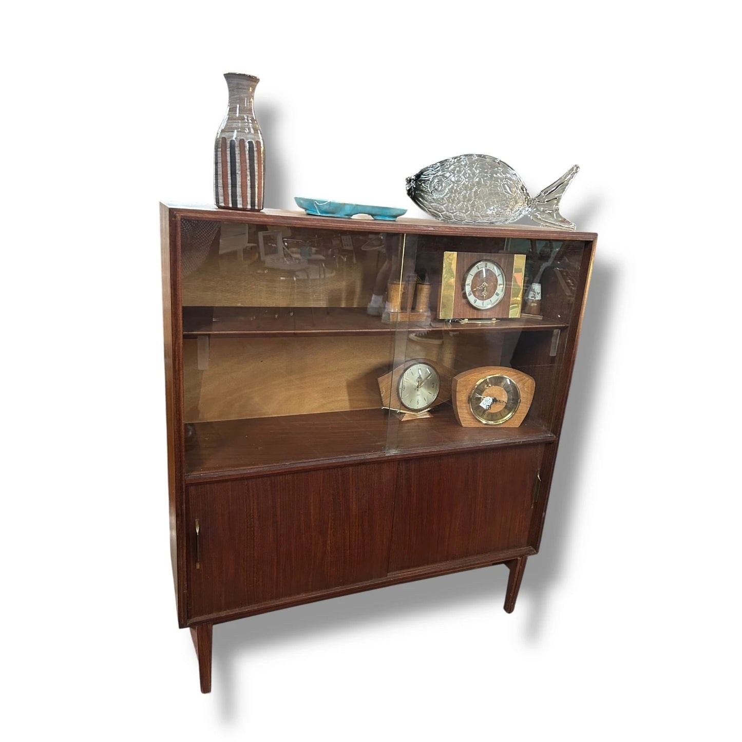 Mid Century Modern Beaver & Tapley Teak Wood Sliding Glass Bookcase Cabinet