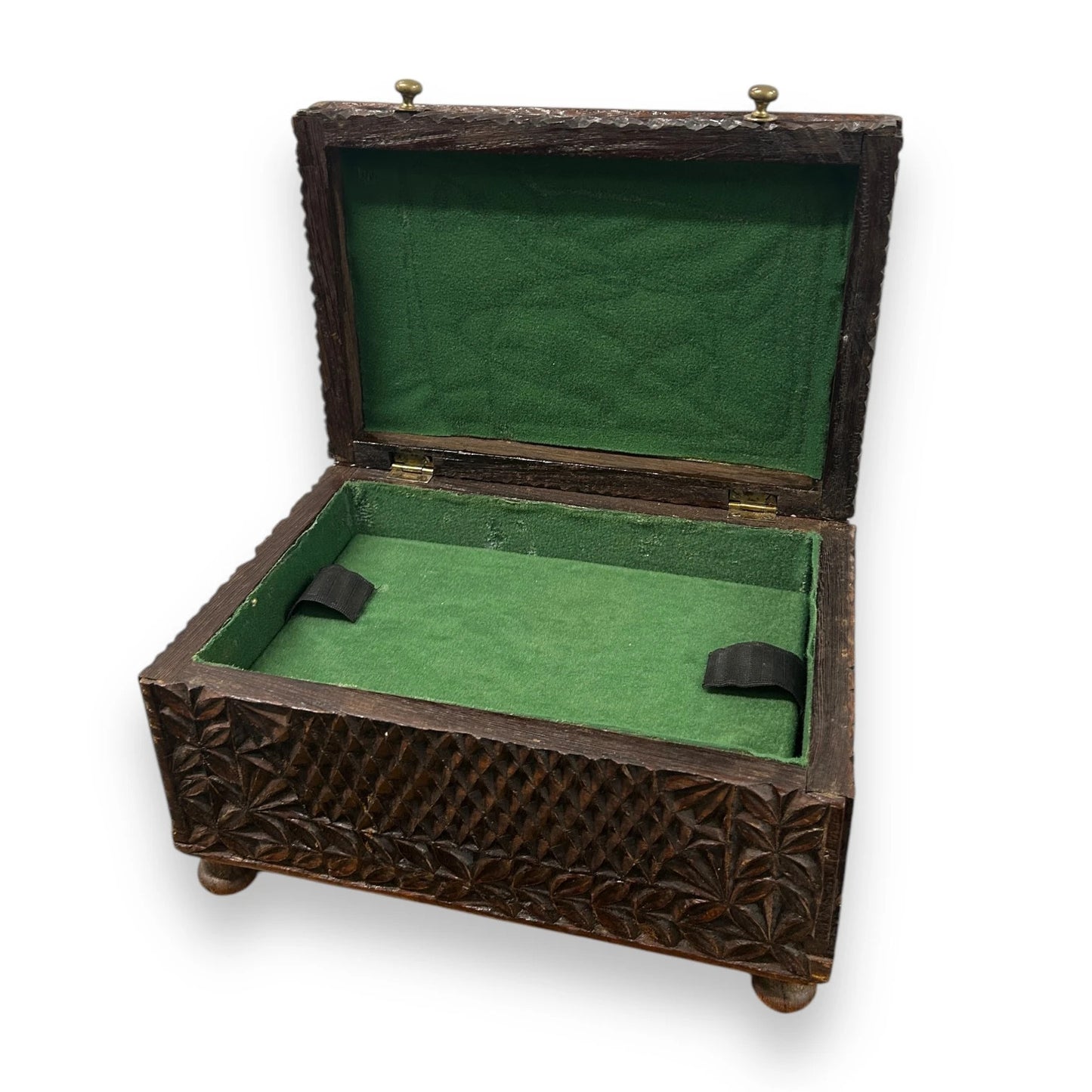 Vintage 1950s Indian Carved Wood Jewellery Box