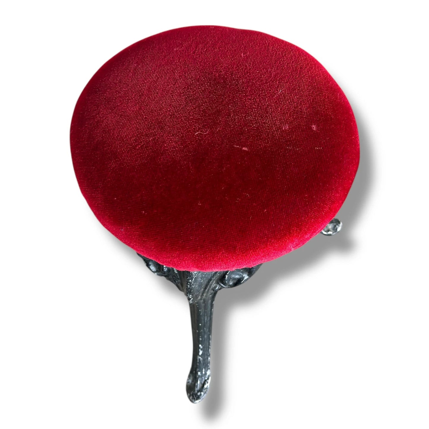 Mid Century Coalbrookdale Cast Iron Red Velvet Low Stool