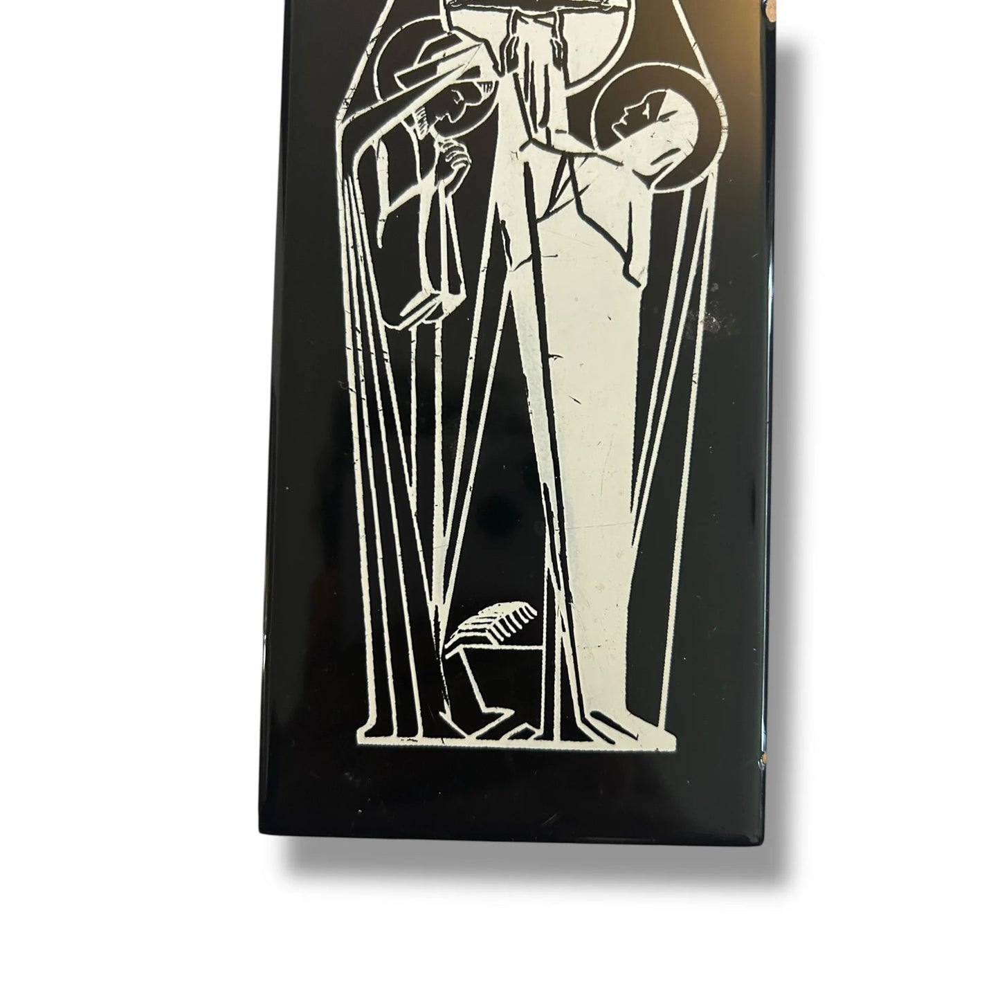 Mid Century Modern Religious Enamel Plaque | Abstract Crucifixion Scene