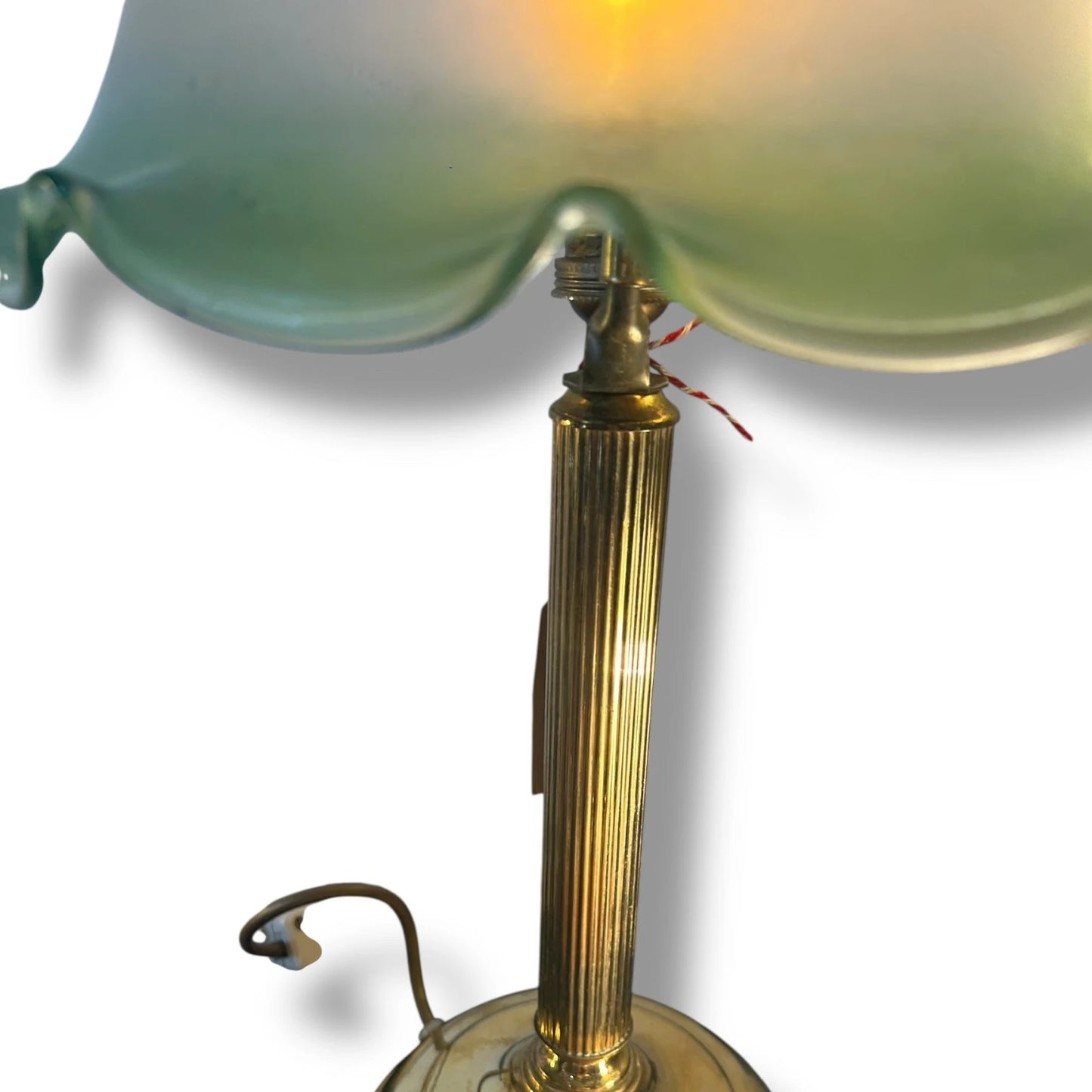 Mid-Century Vaseline Glass Bell Lamp Shade with Brass Base