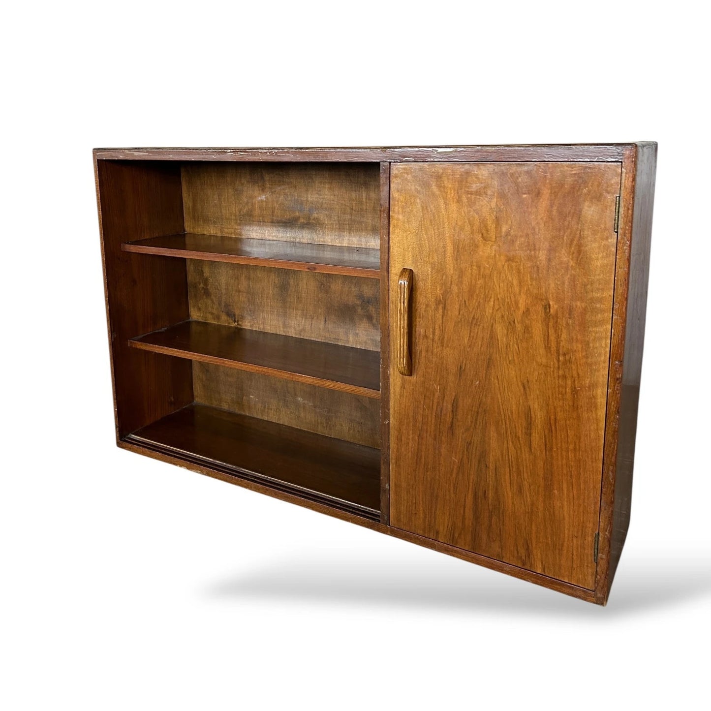 Mid Century Walnut Bookcase with Cupboard – Vintage Bookshelf Storage Cabinet