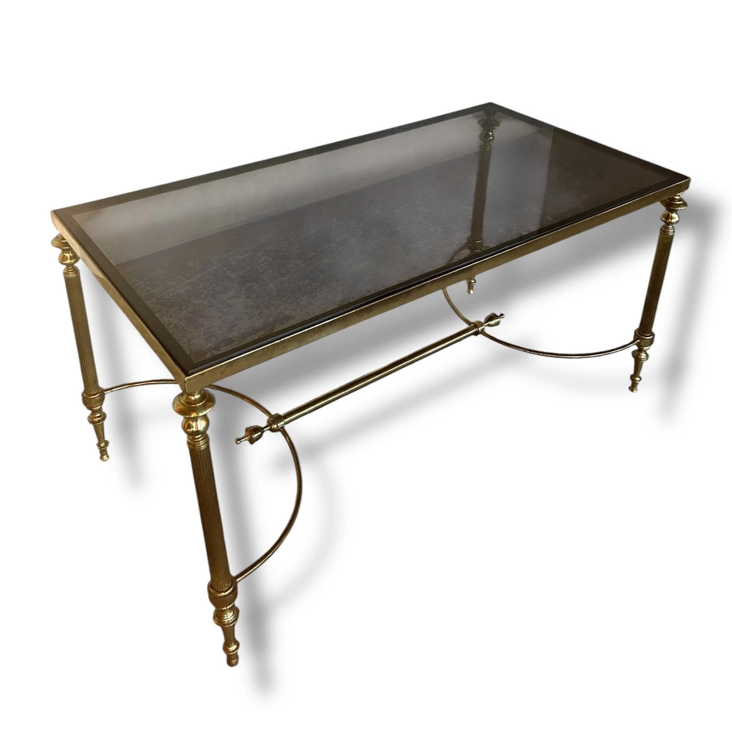 Mid Century Modern Old Hollywood Regency Smoked Glass and Brass Coffee Table