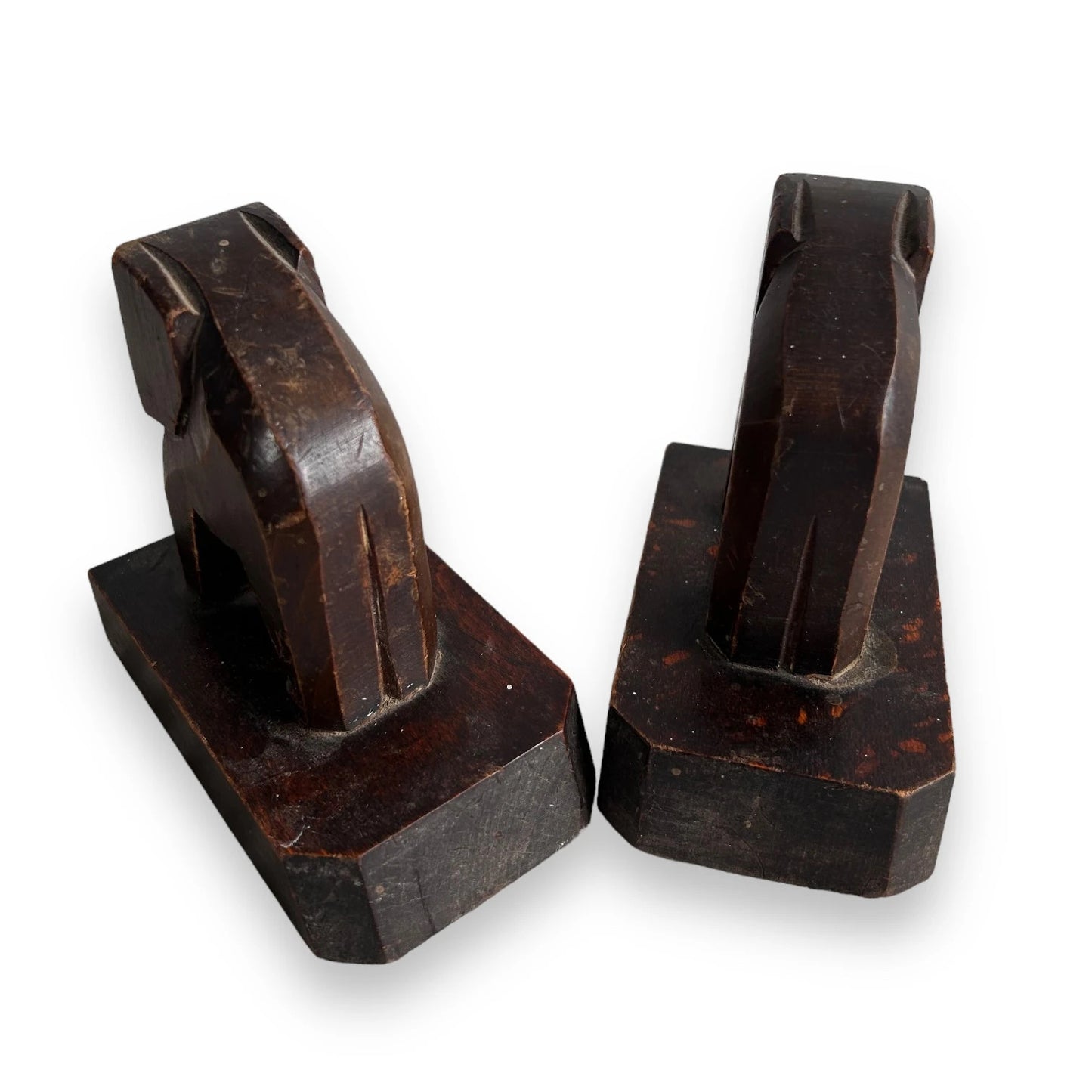 Mid century carved wood elephant bookends