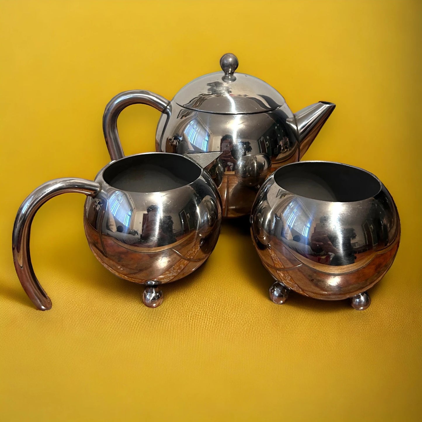 Mid Century Chrome Teapot Set