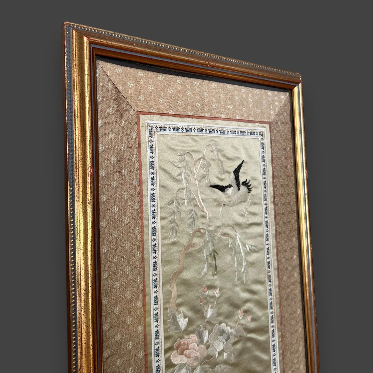 Vintage 1970s Chinese Silk Embroidered Tapestry Frame