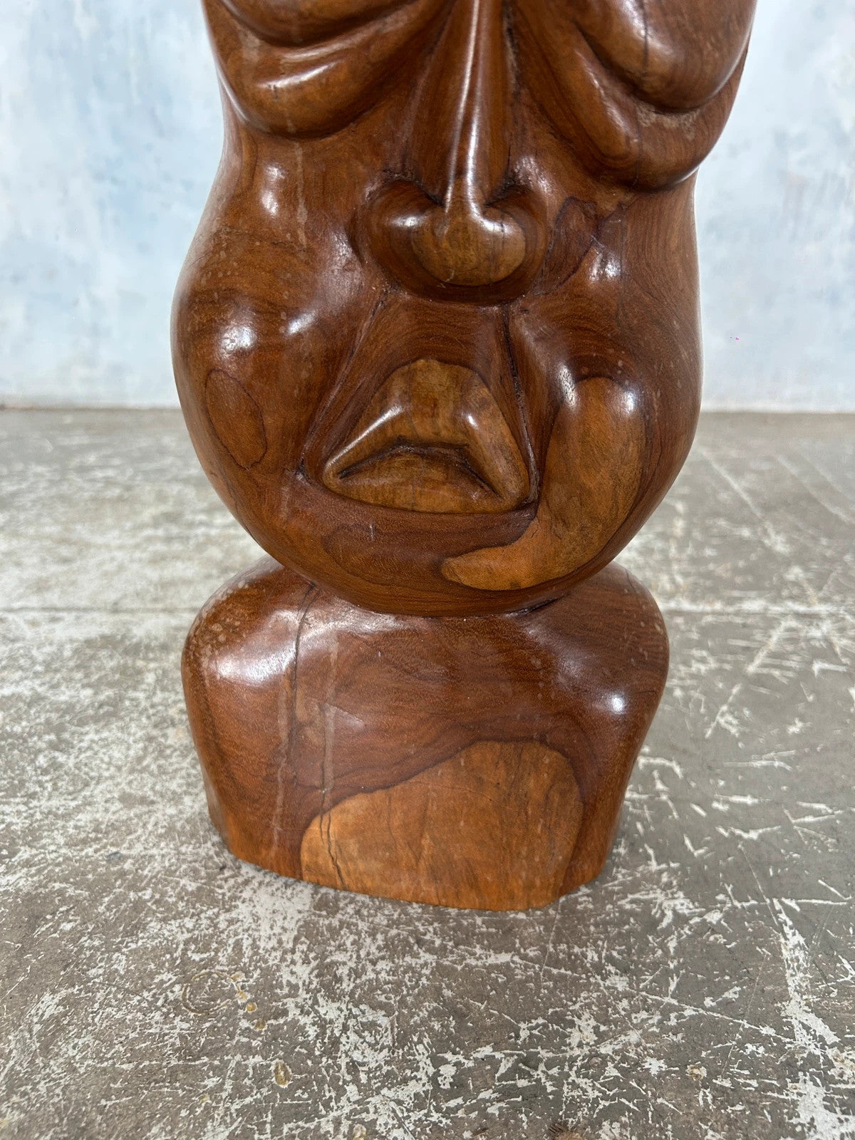 Mid Century Modern Carved Walnut Wood Maui Tiki Sculpture