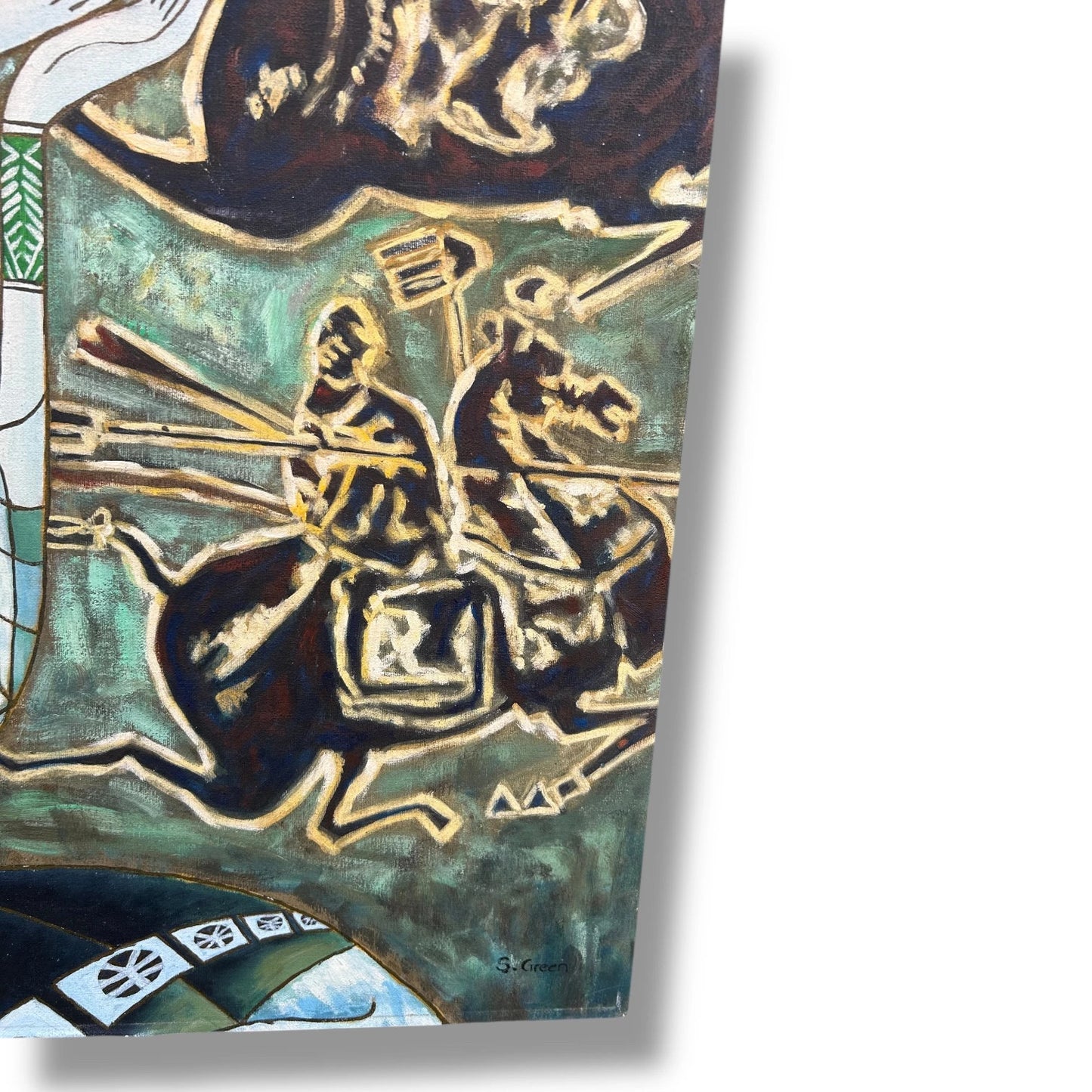 Vintage 90s Mystical Chinese Oil Painting on Canvas