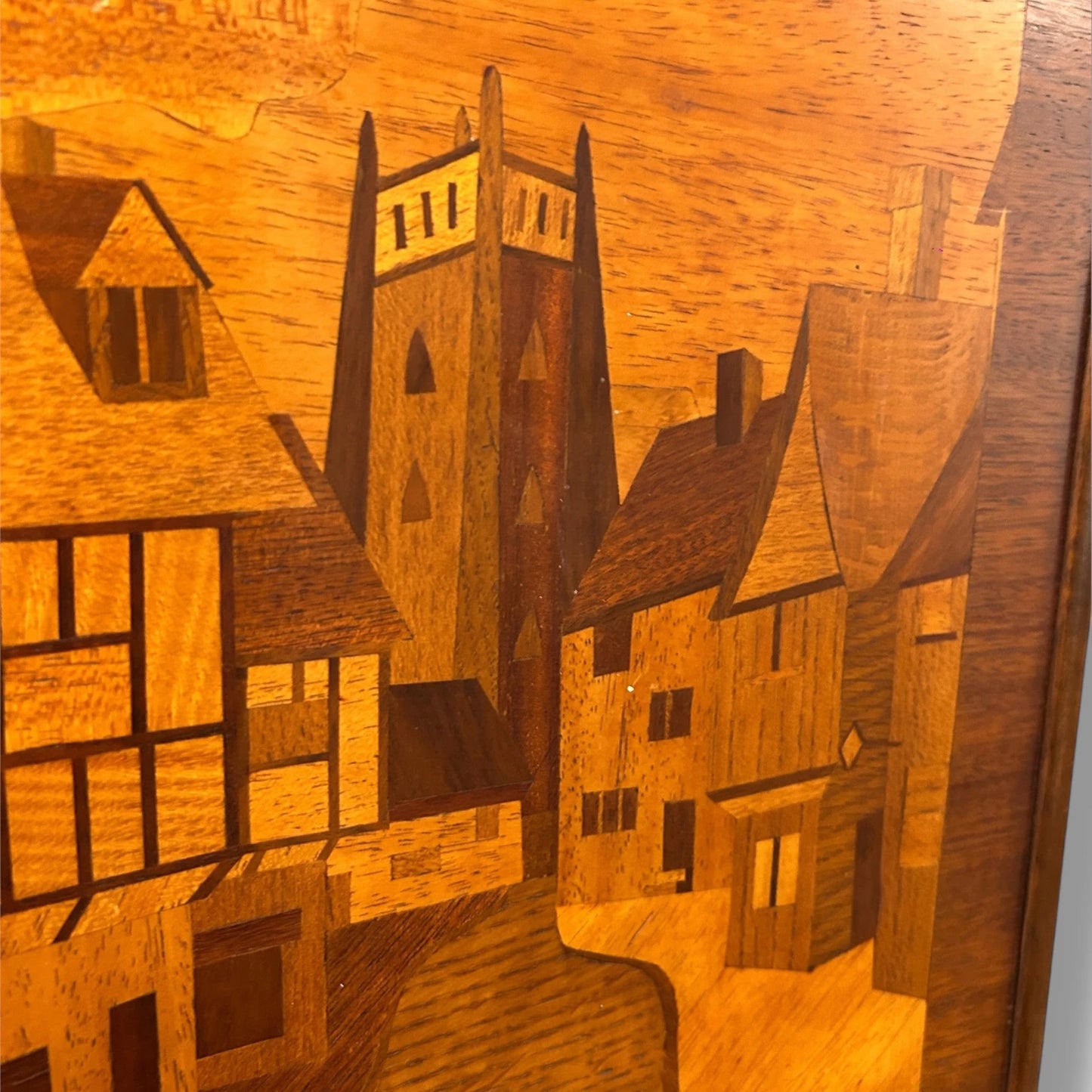 Mid Century Wood Inlaid Marquetry Wood Panel