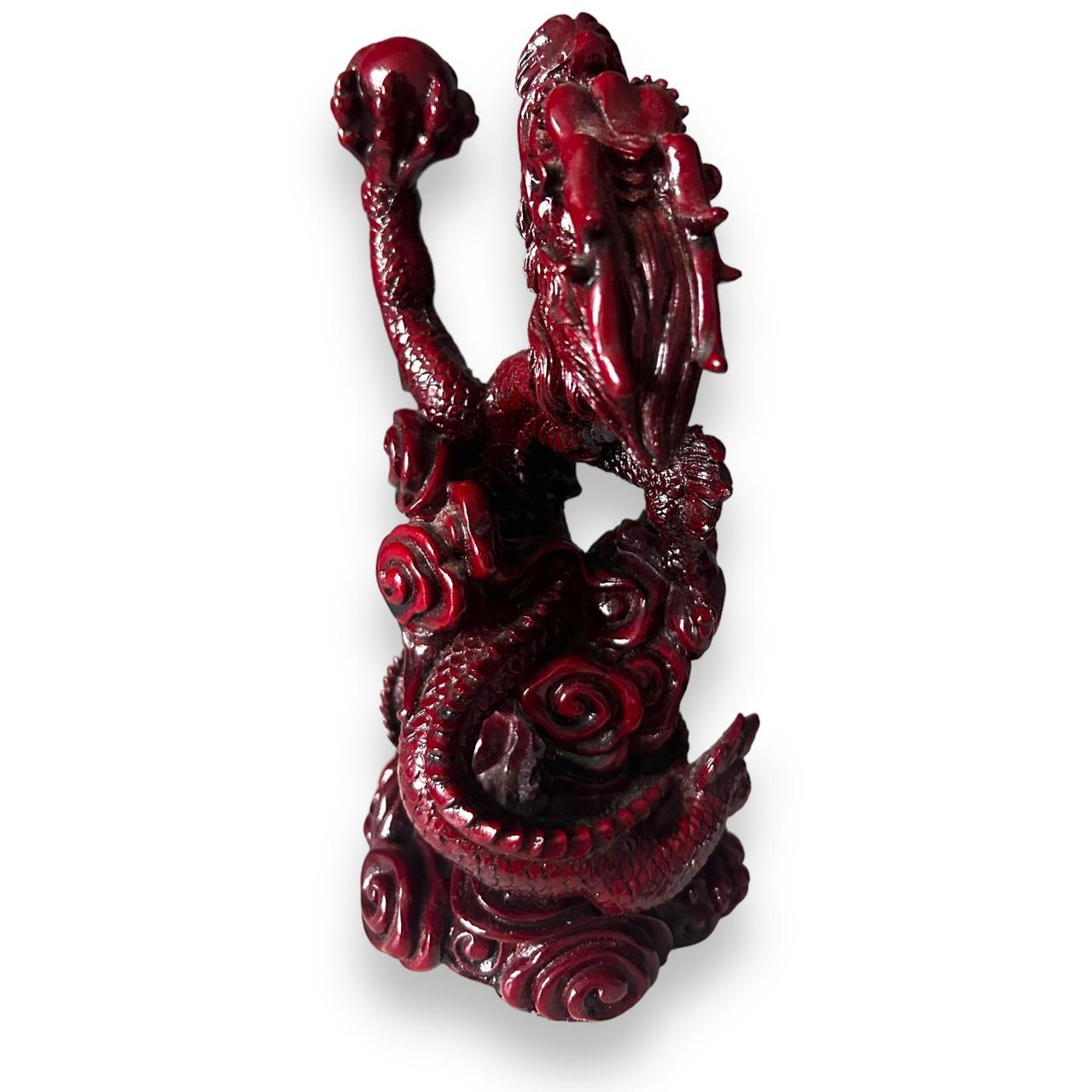Vintage 1980s Dark Red Resin Chinese Dragon