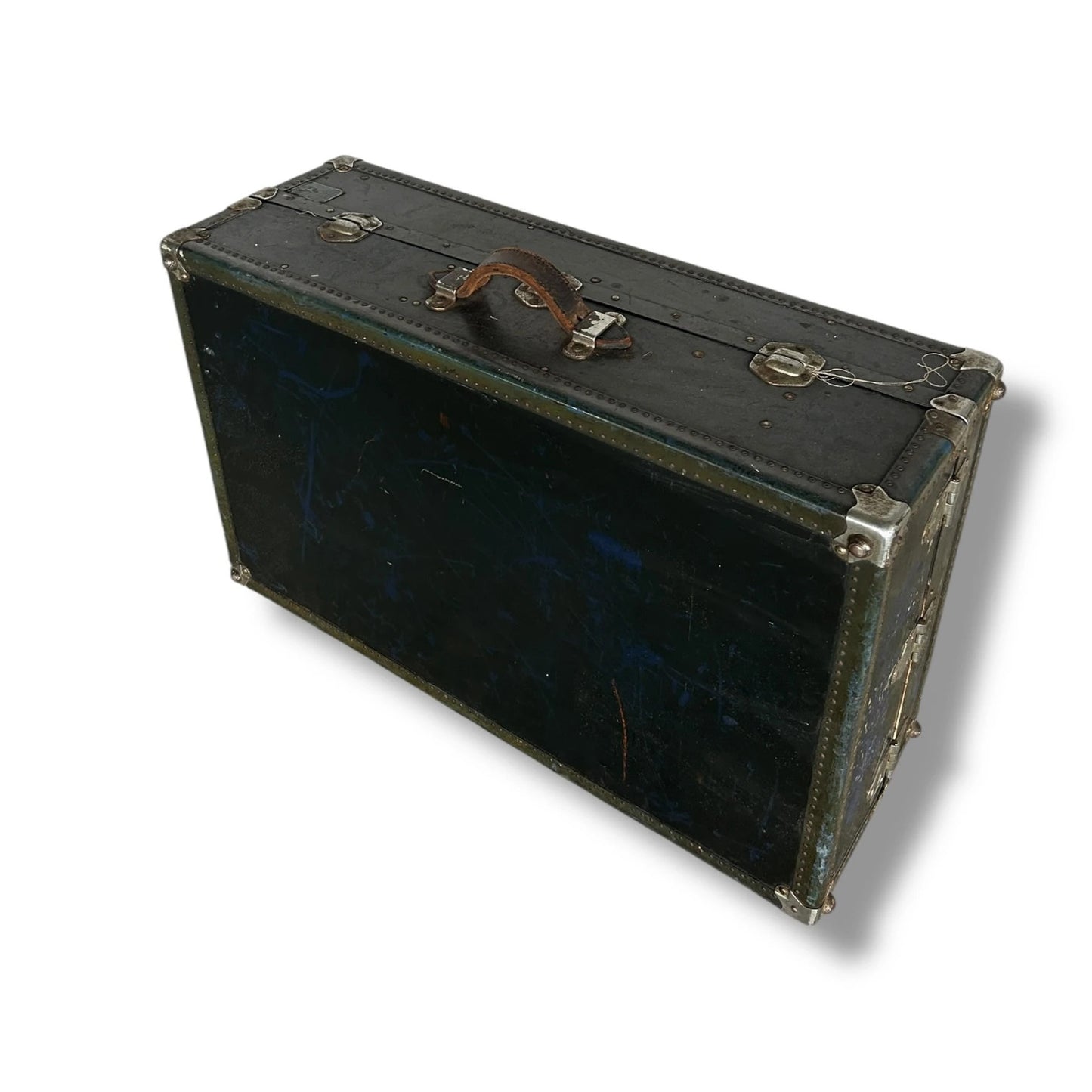 Mid Century Modern Leather Suitcase Costume Trunk Chest