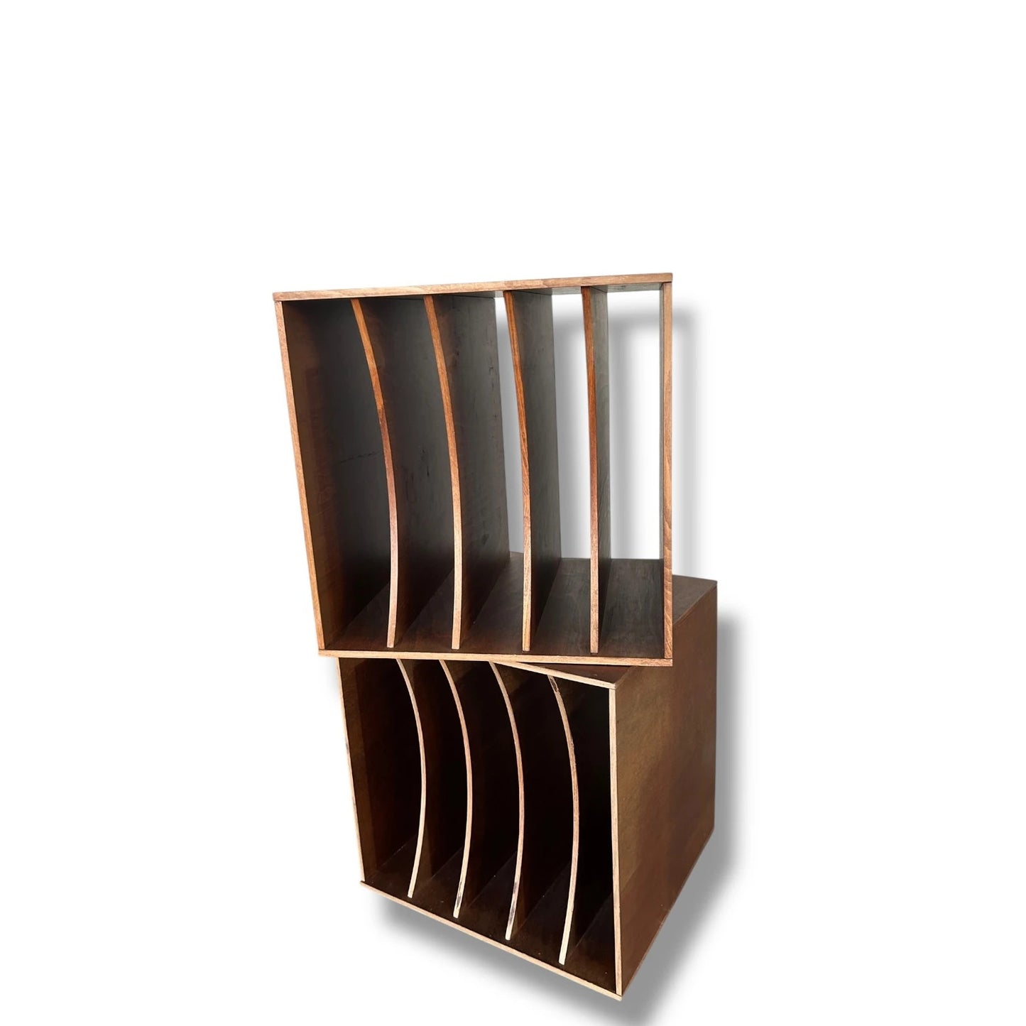 Mid Century modern teak wood vinyl record storage cubes
