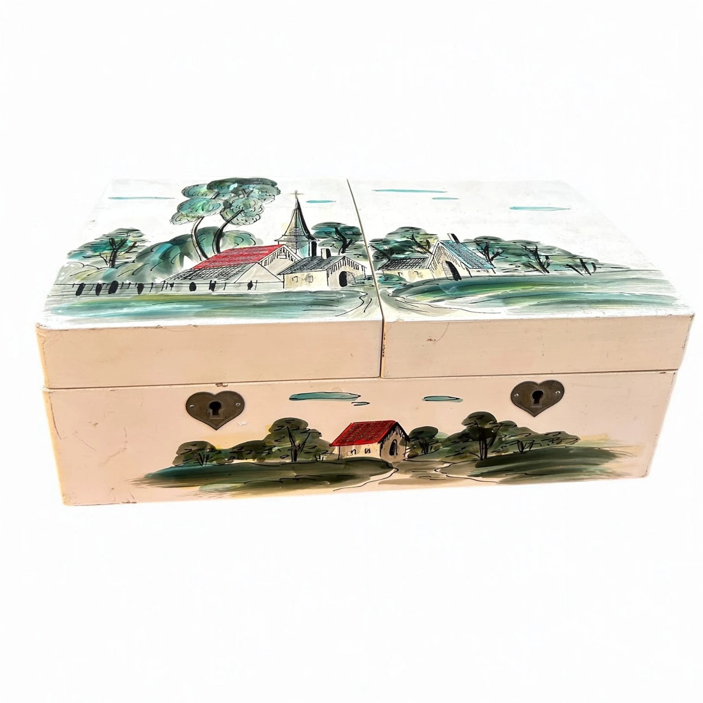 Vintage 1950s Japanese Hand Painted Lacquered Musical Jewellery Box