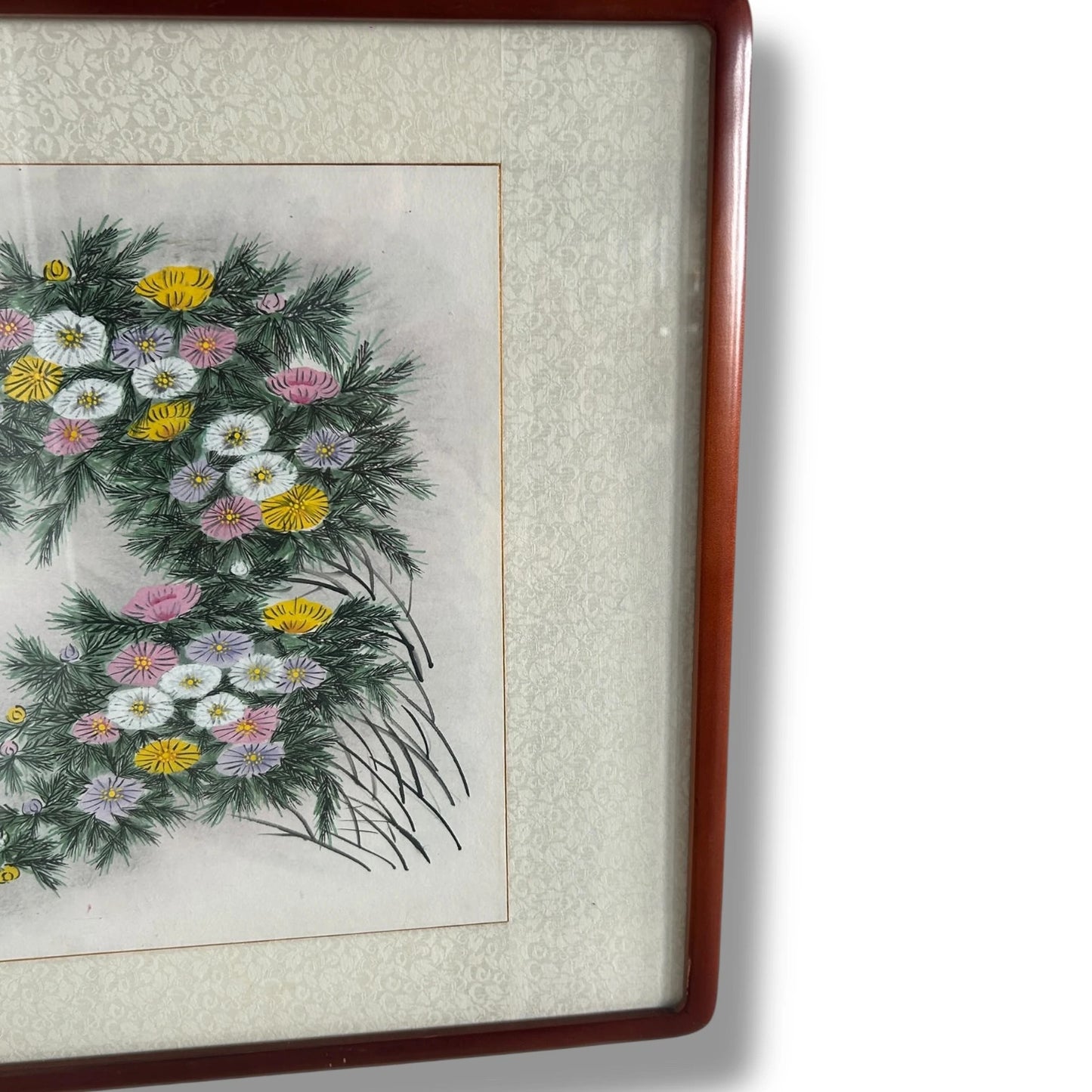 Mid Century Modern Imperial Chinese Floral Silk Painting