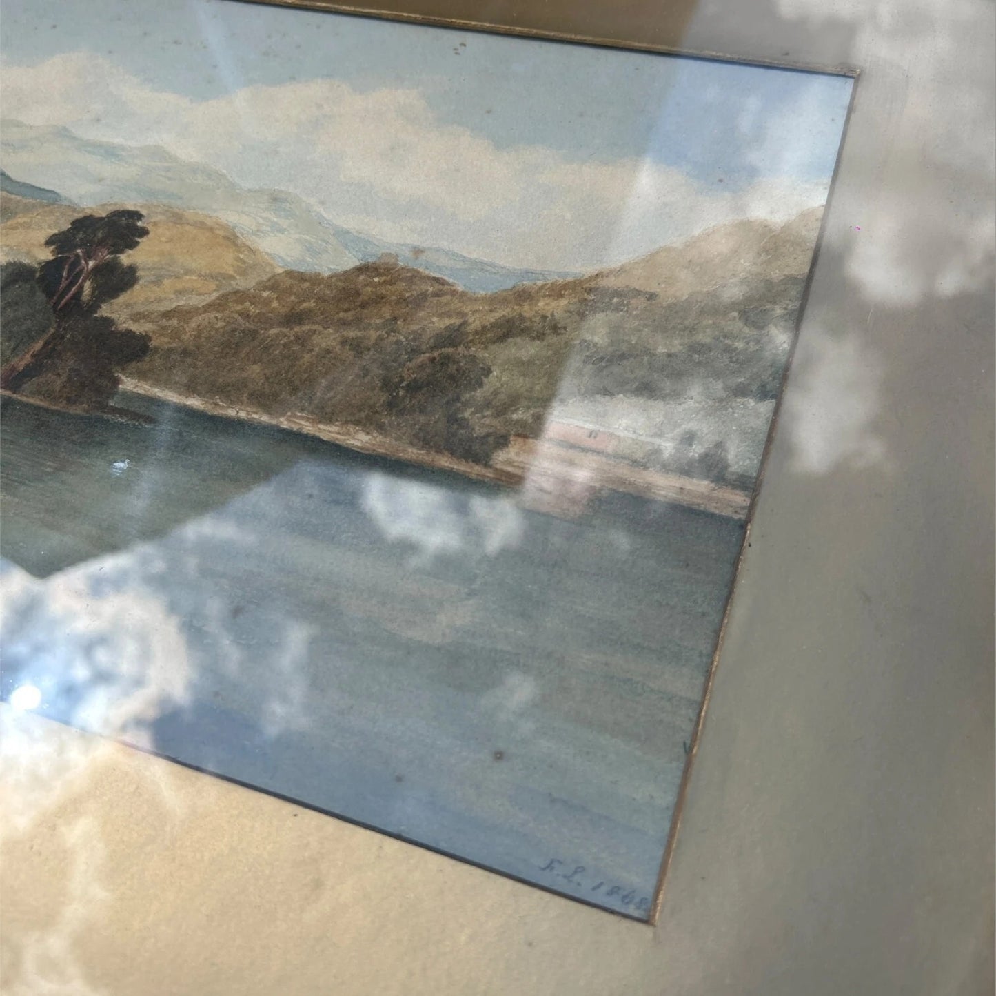 Antique Landscape Painting of Rydal Water Lake District