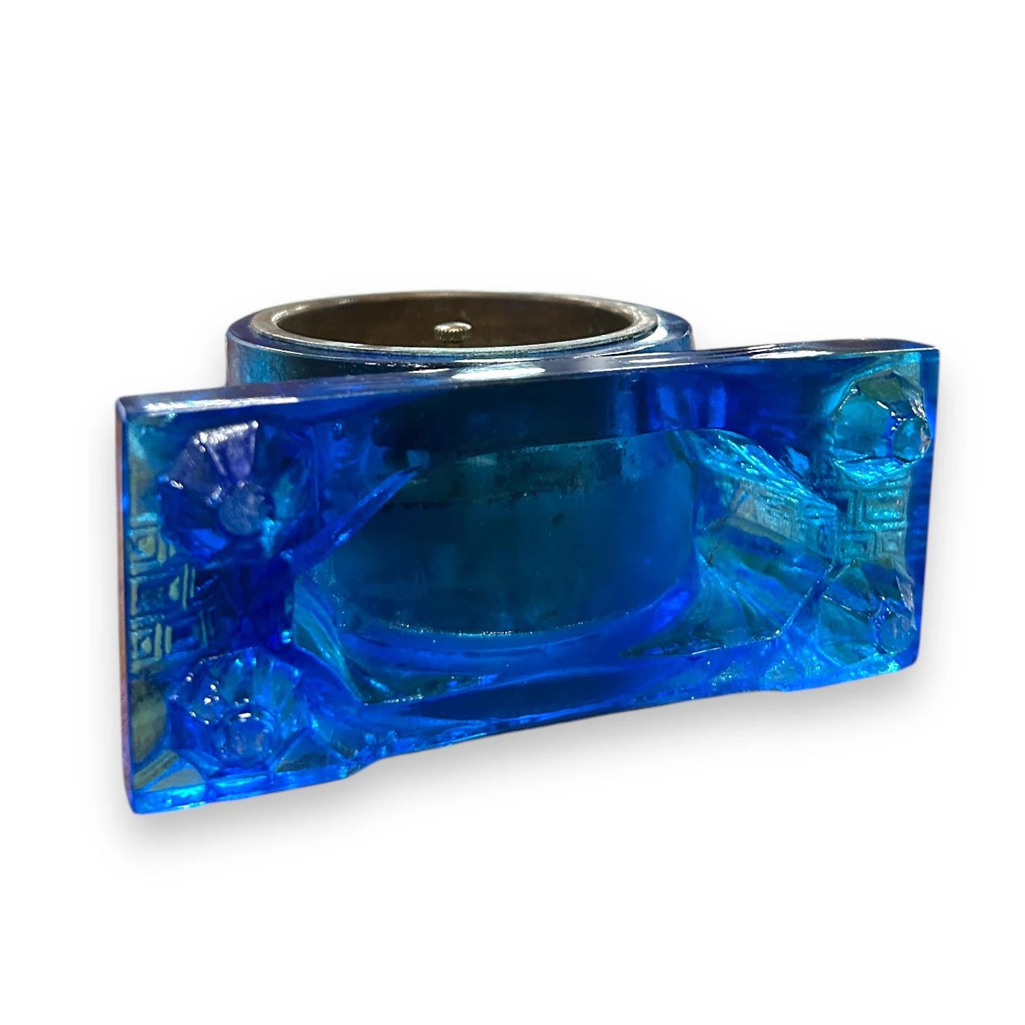 Vintage 1950s Blue Glass Crystal Table Clock