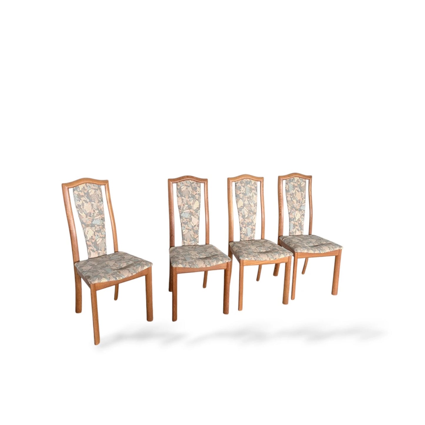 Set of Four Skovby Danish Dining Chairs | Solid Oak Frame with Patterned Upholstery
