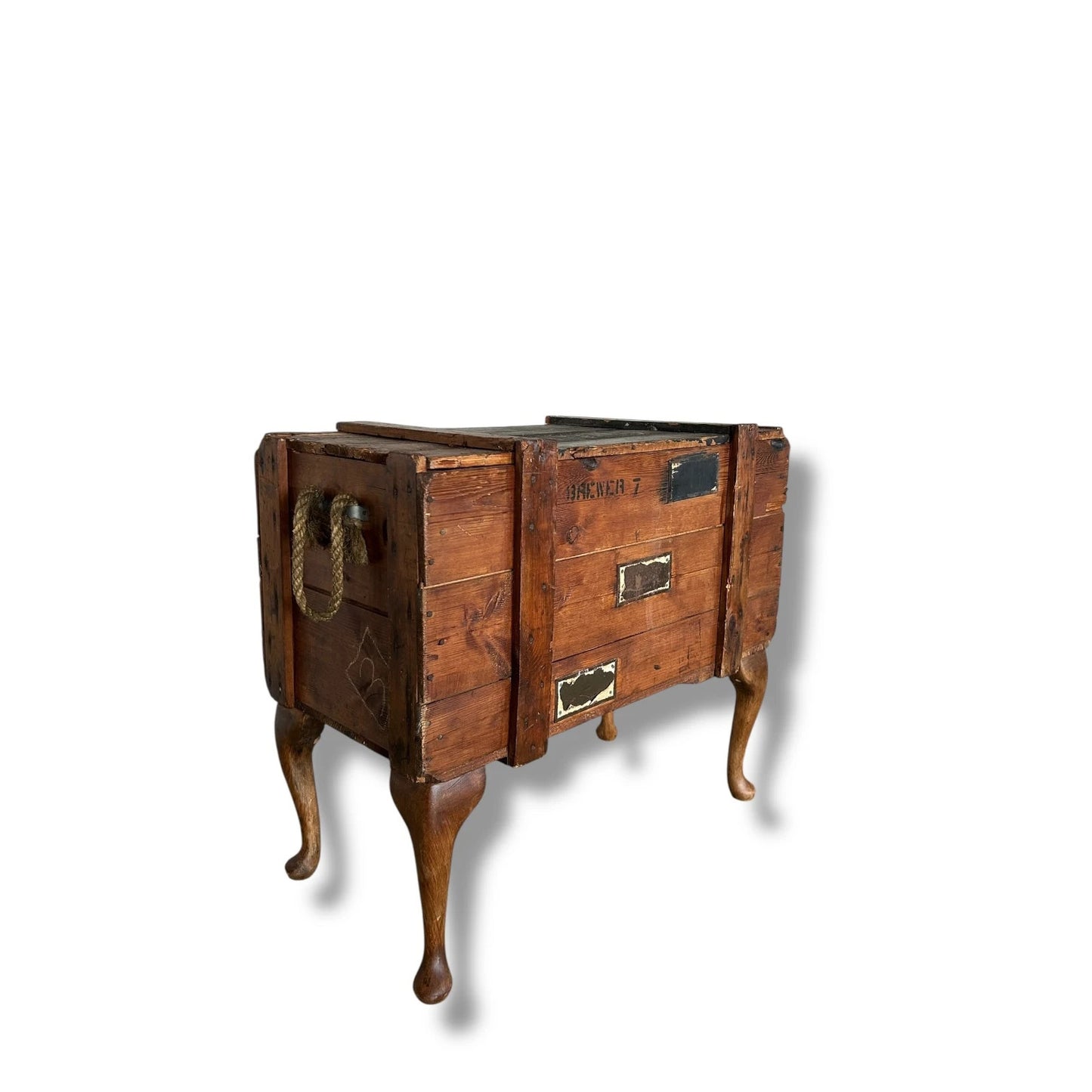 Furniture Frankenstein WWII Military Chest Table | Upcycled World War II Wooden Crate with Queen Anne Cabriole Legs